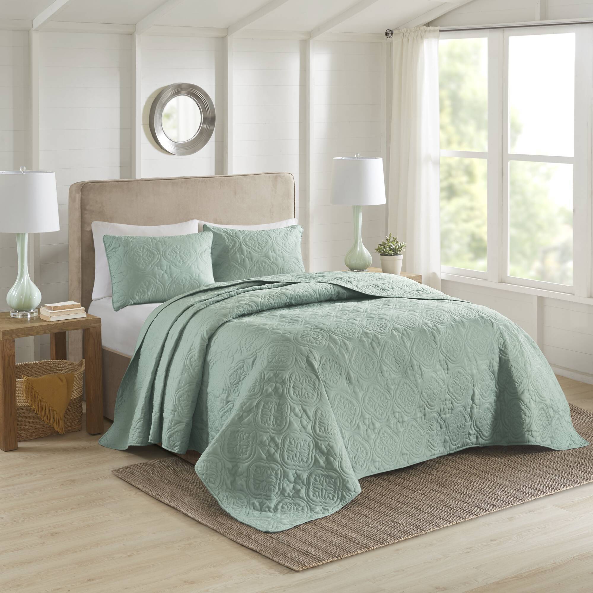 Oakley - 3 Piece Reversible Bedspread Set - Seafoam
