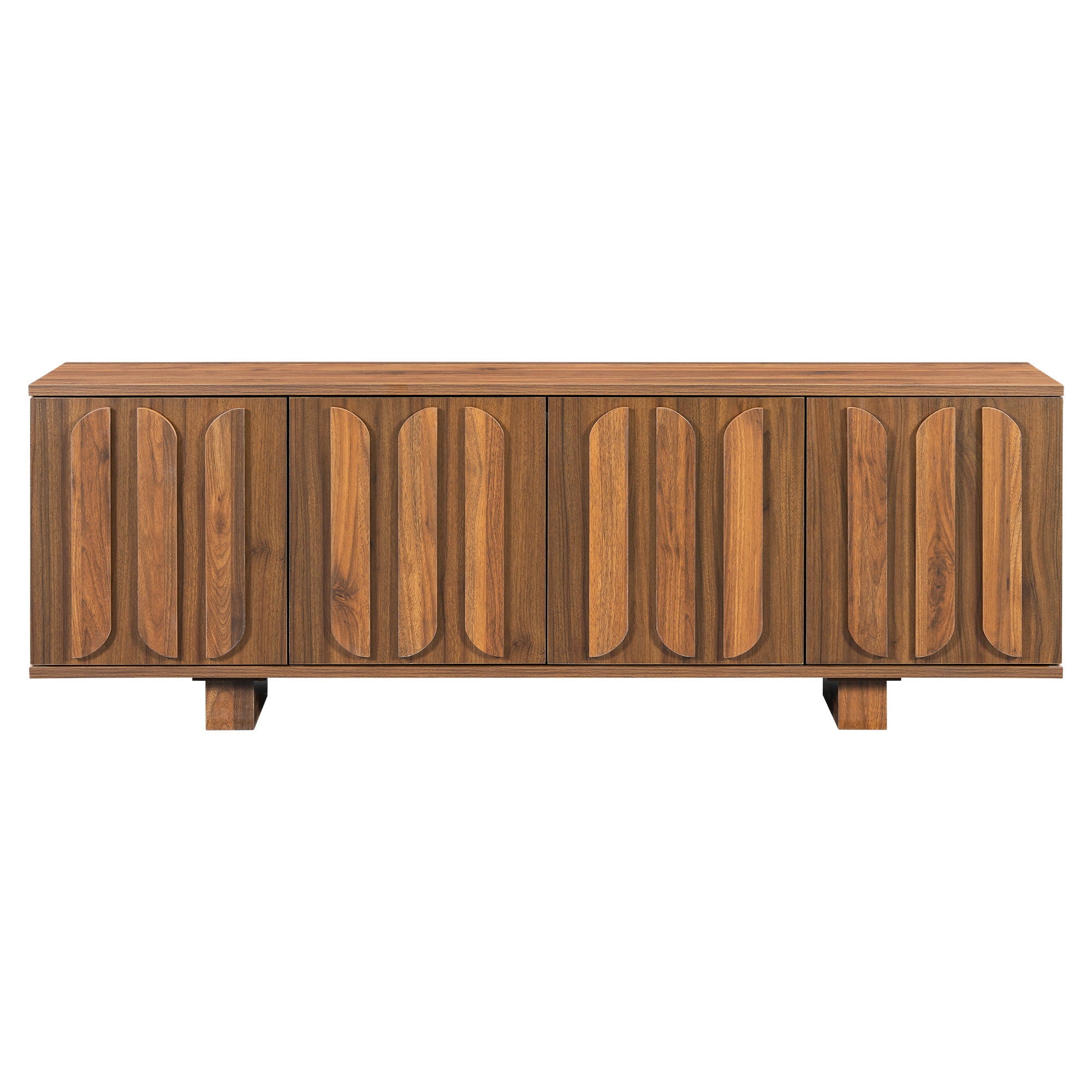 TV Stand, Storage Media Console With Adjustable Shelves & 3 Cable Holes For Living Room - Brown