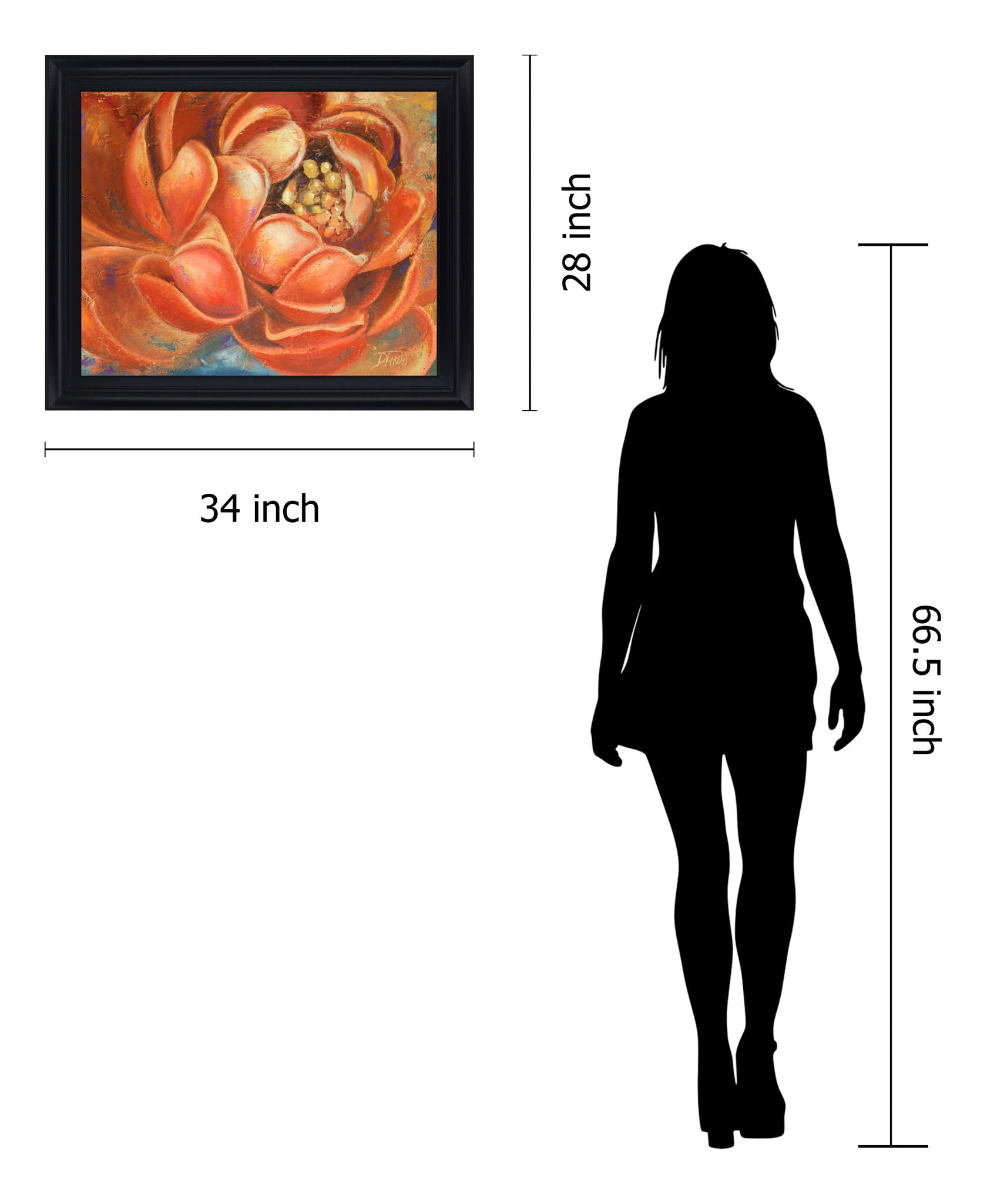 Amber Petal Radiance - 28" x 34" Framed Wall Art - Orange