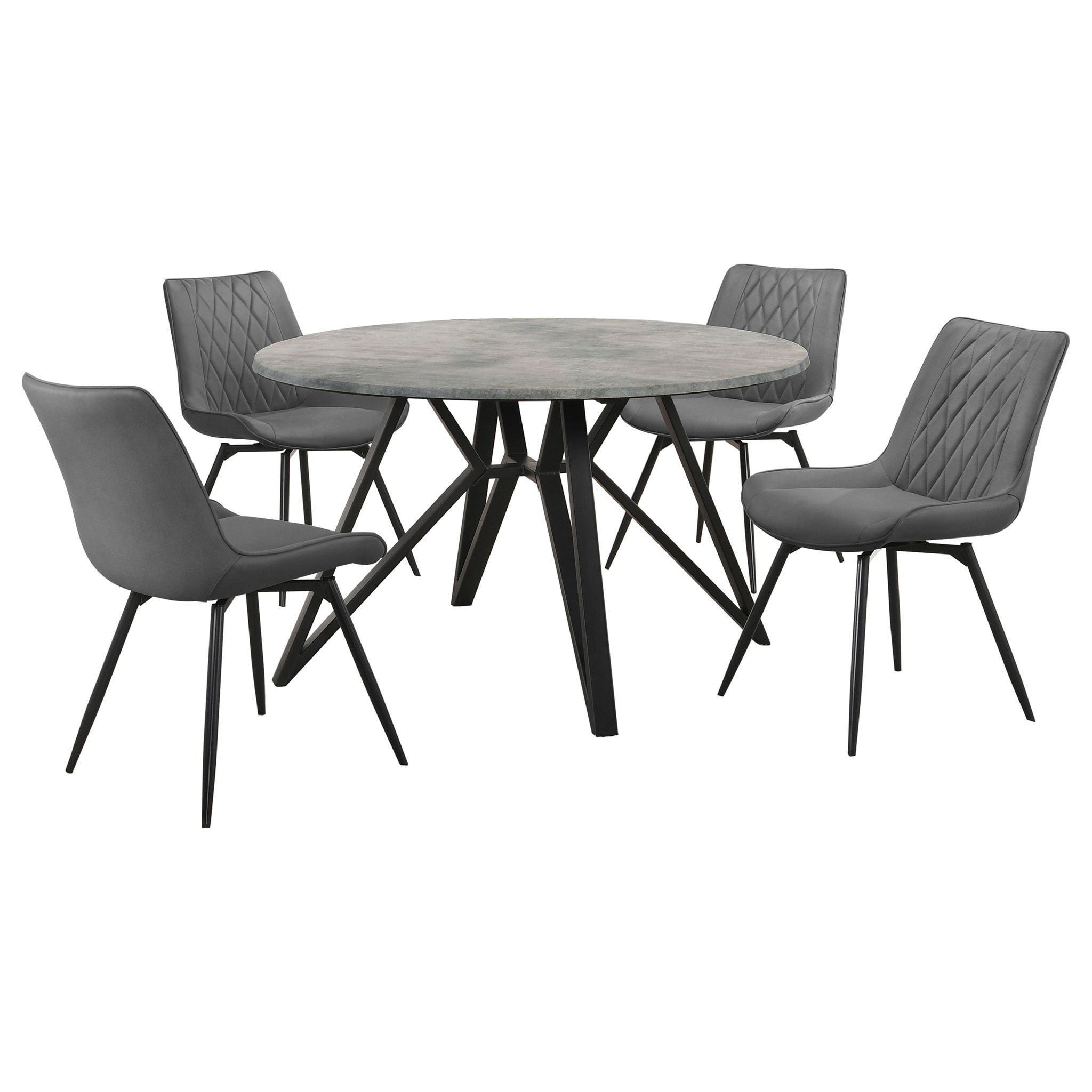 Vellux - 5 Piece Round Dining Table Set With Concrete Top Upholstered Chairs - Gunmetal
