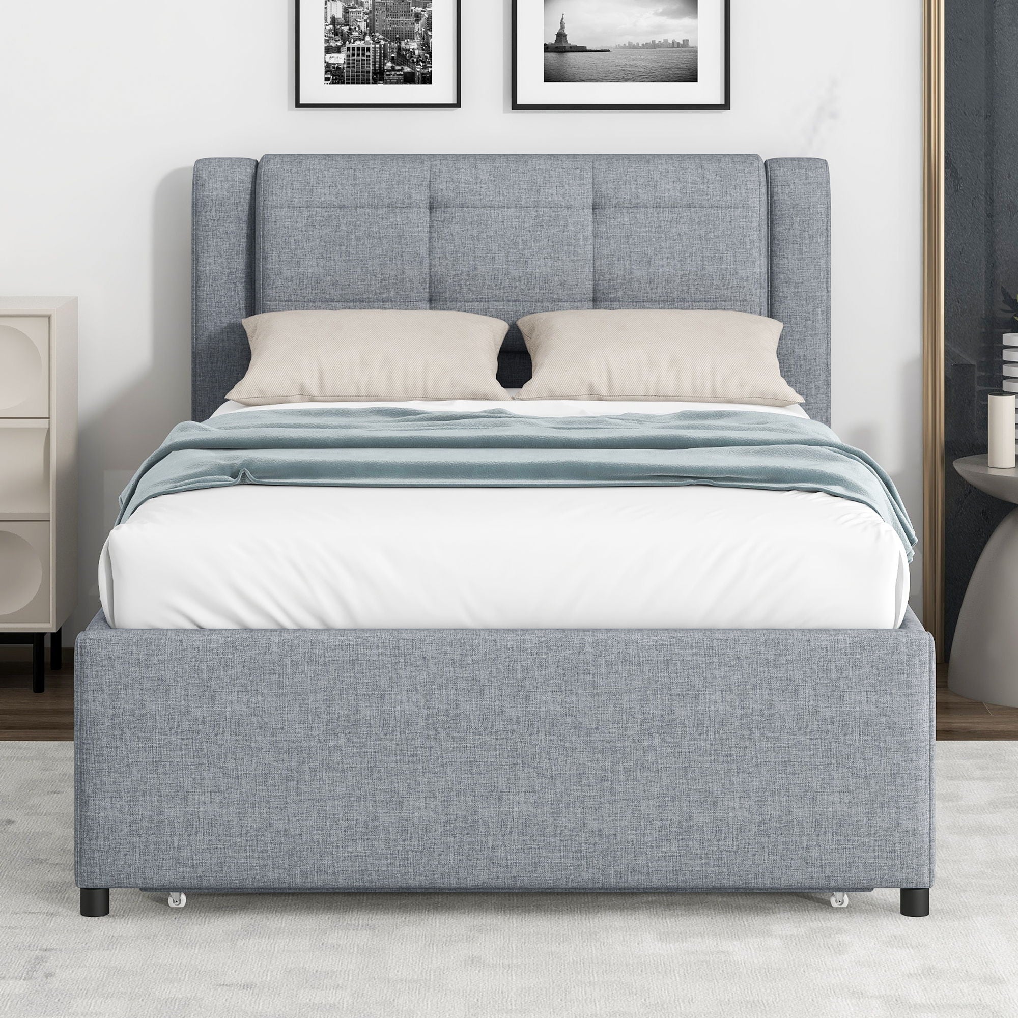 Upholstered Platform Bed With Multifunctional Trundle