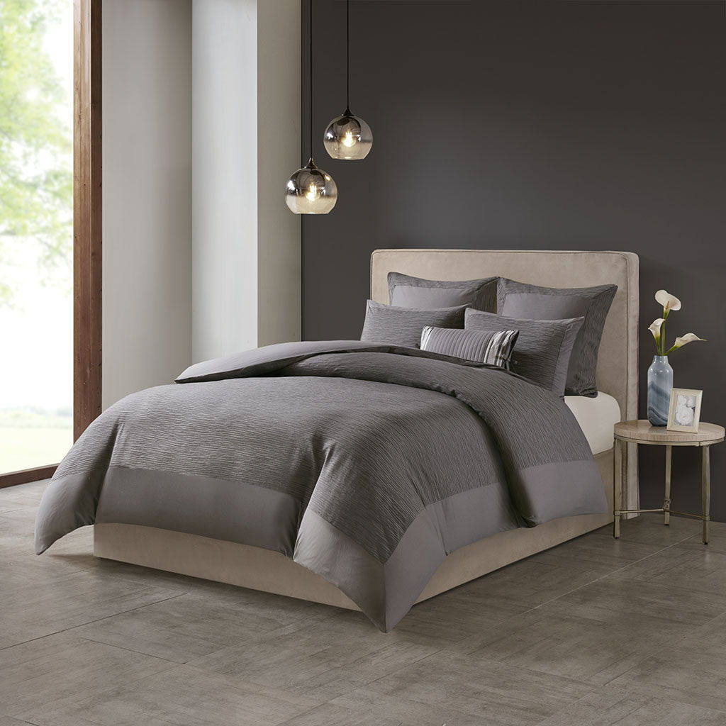 Hanae - King Blend Yarn Dyed 3 Piece Duvet Cover Set - Gray