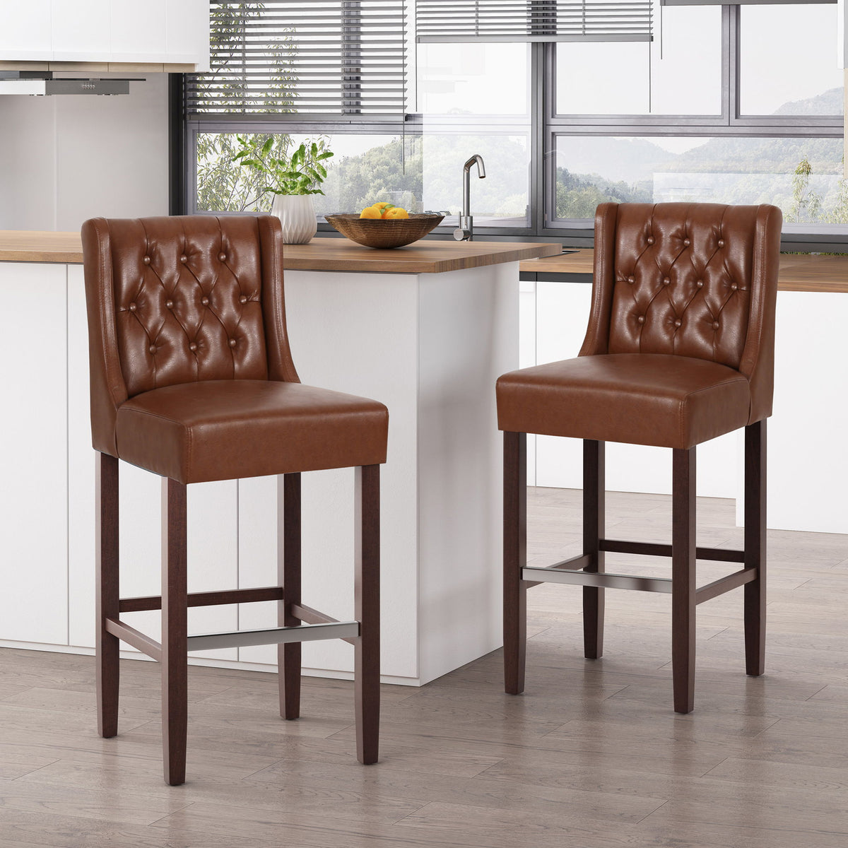Solstara - Upholstered Dining Barstool With Button Tufted And Wing Back
