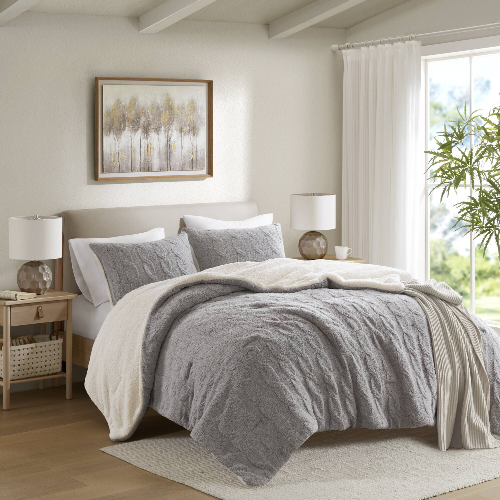 Riordan - Full/Queen Cable Knit Comforter Set - Gray