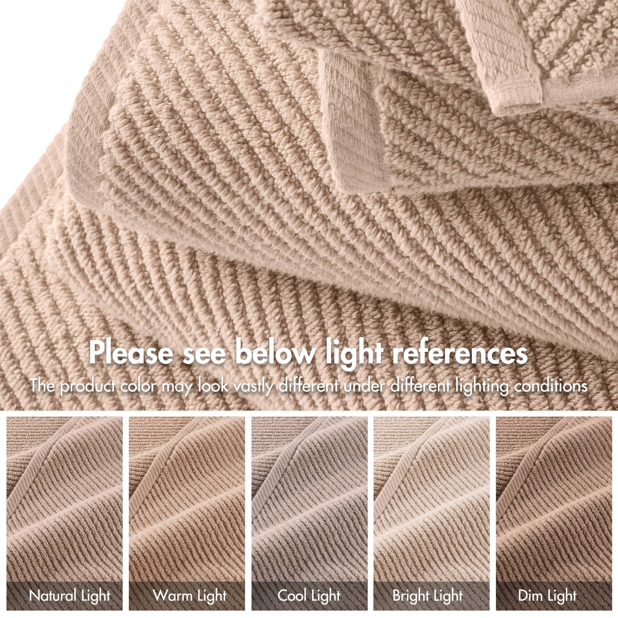 Diagonal Ribbed - 6 Piece Washcloths Set - Beige
