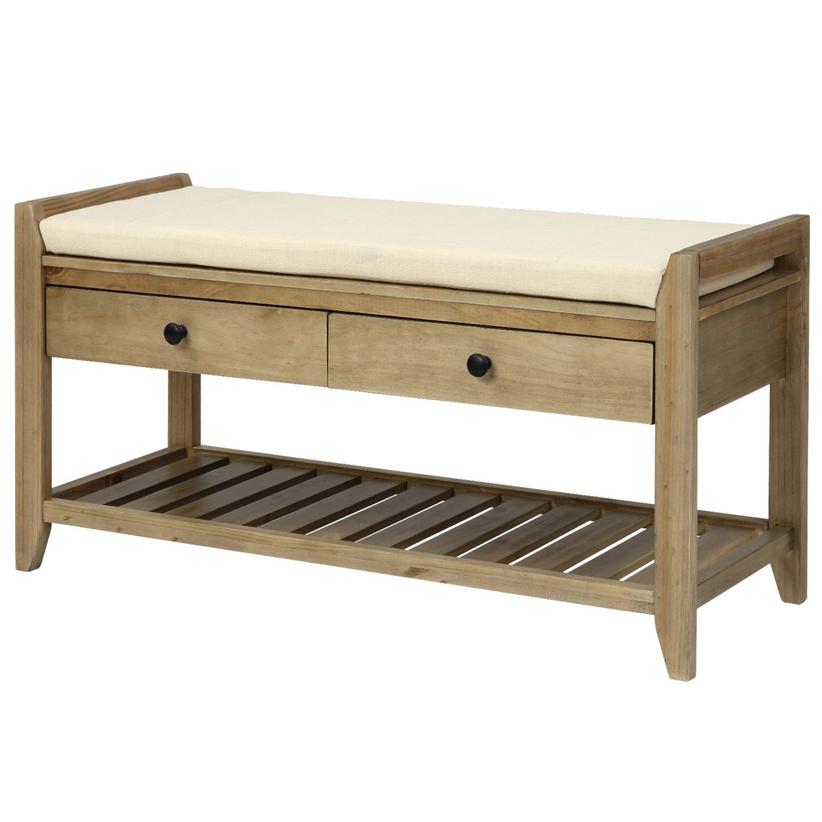 Shoe Rack With Cushioned Seat And Drawers Multipurpose Entryway Storage Bench Wash - Gray Wash