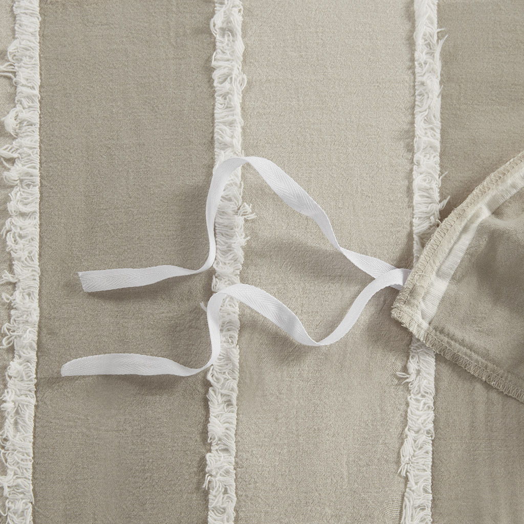 Shay - 3 Piece Striped Cotton Duvet Cover Set - Beige