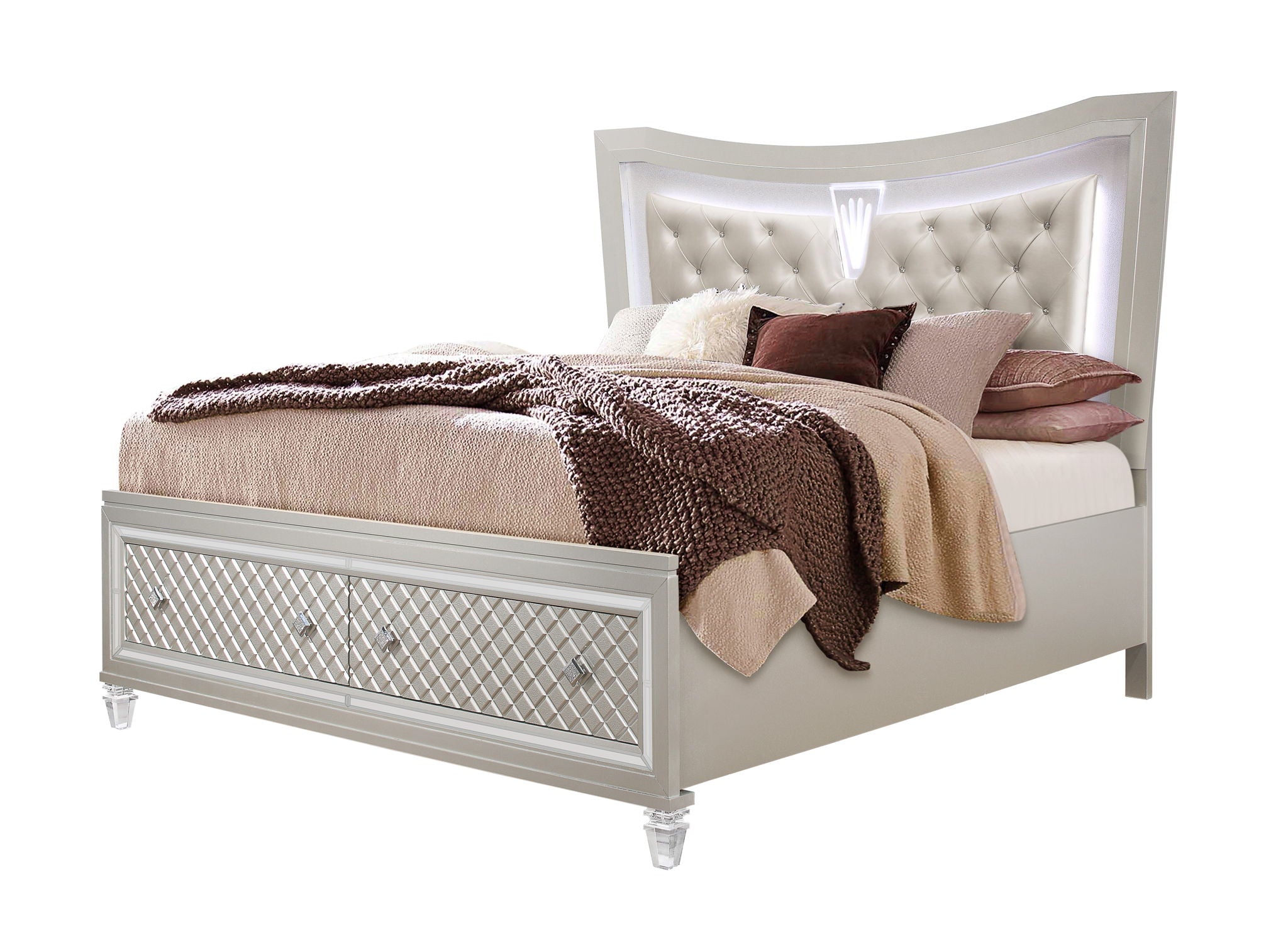 Paris - Queen Bed Storage Footboard & Slats - Champagne