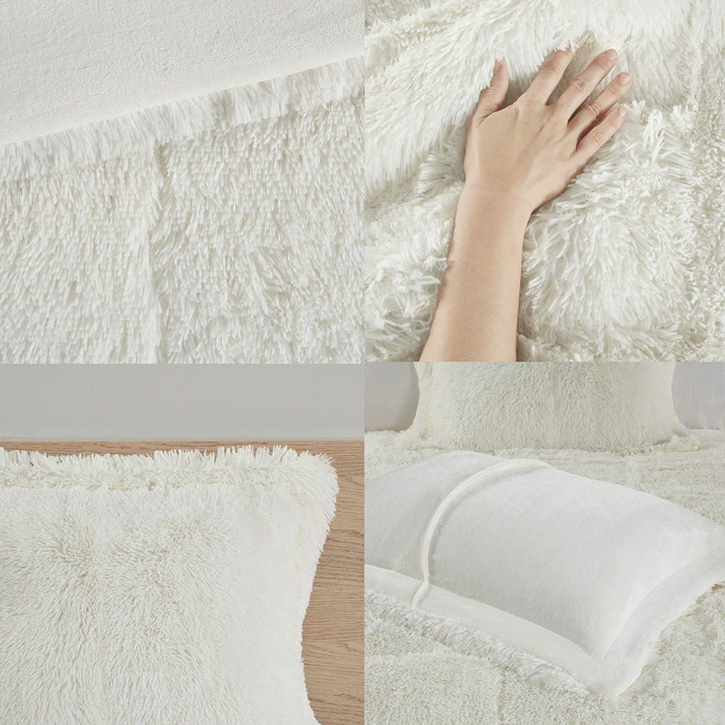 Malea - Twin Shaggy Comforter Mini Set - Ivory