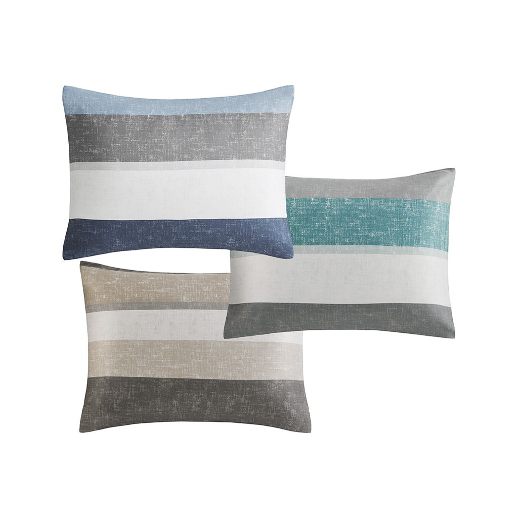Jaxon - Stripe Comforter Set With Bed Sheets - Aqua / Gray