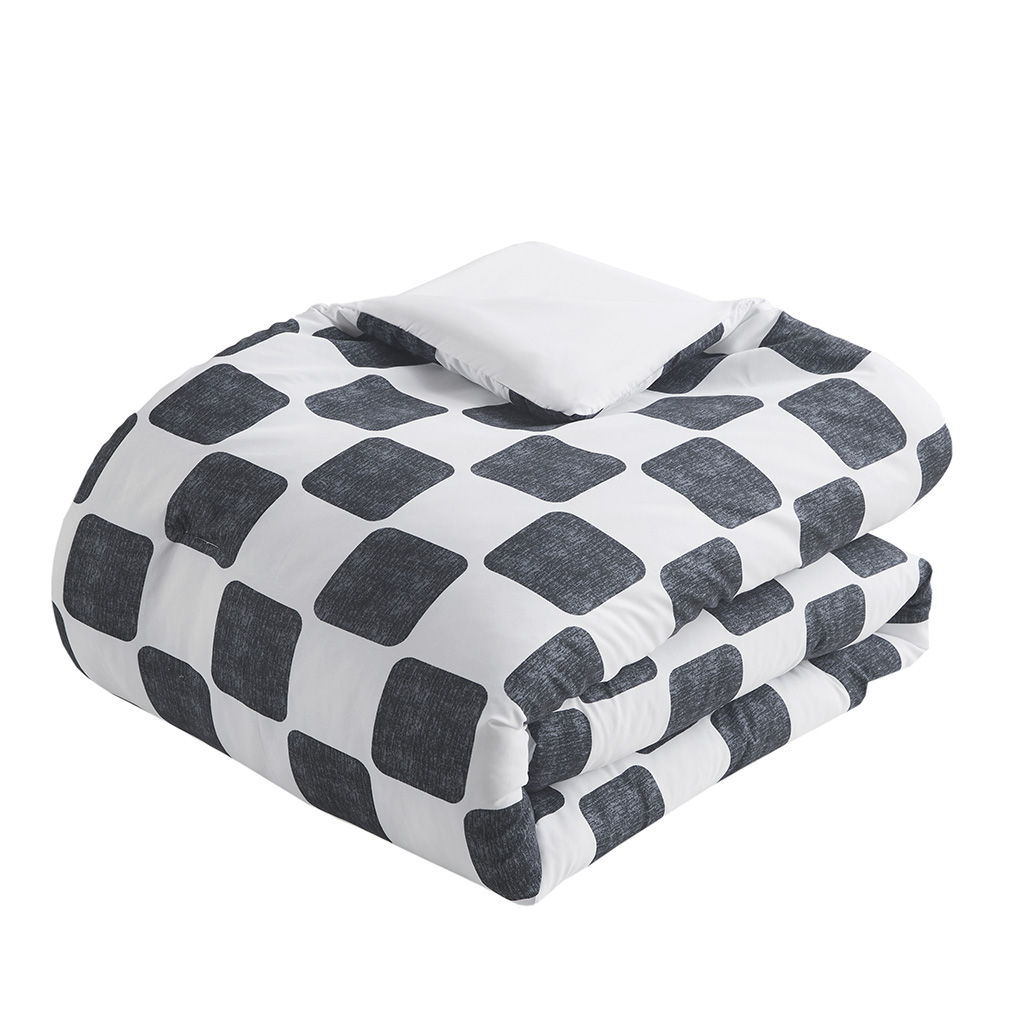 Miley - Checkered Twin Comforter Set - Black / White