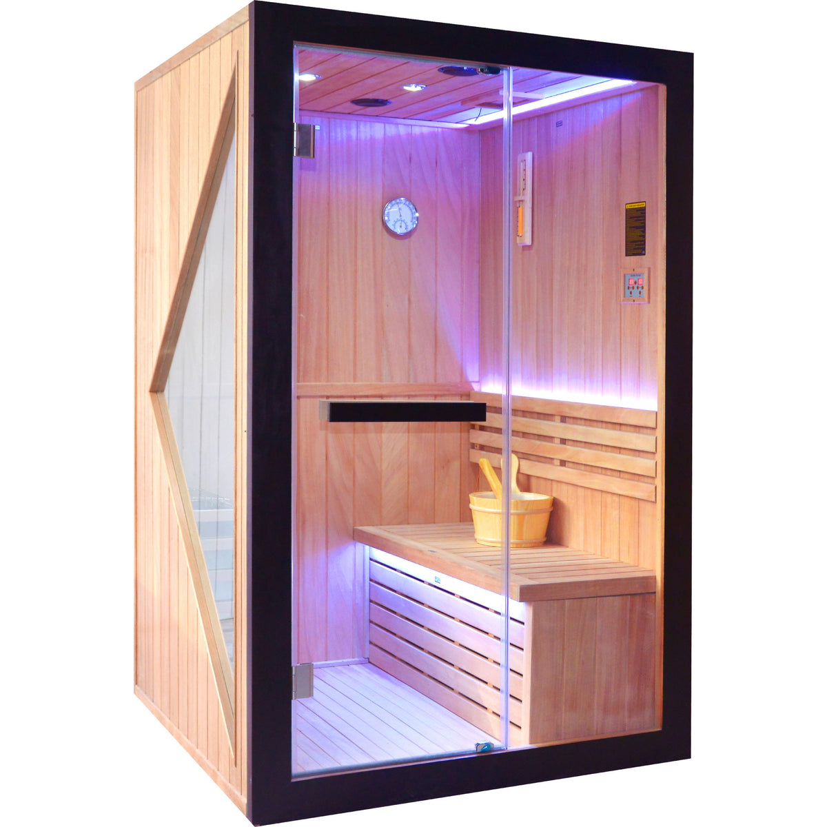 Double Indoor Stove Sauna Room With LED Lighting - Almond