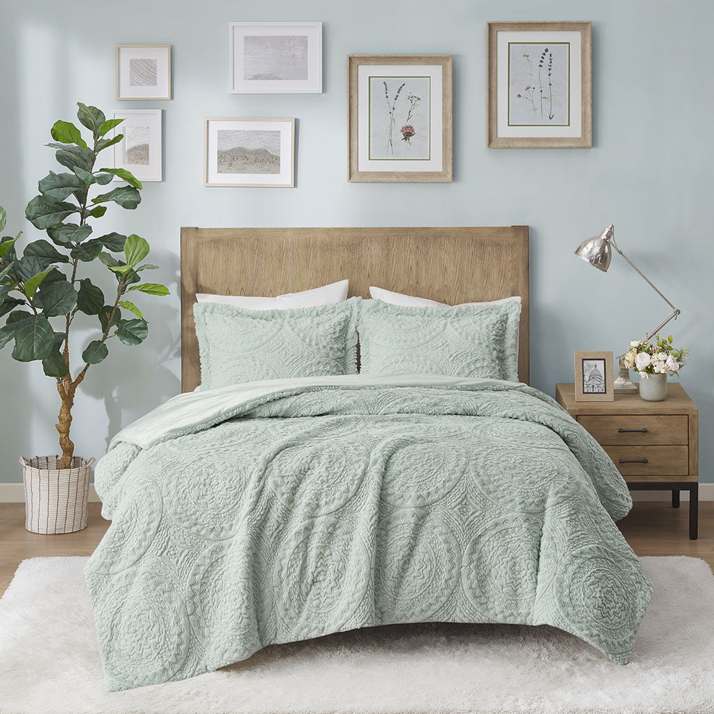 Arya - Embroidered Medallion Ultra Comforter Mini Set - Aqua