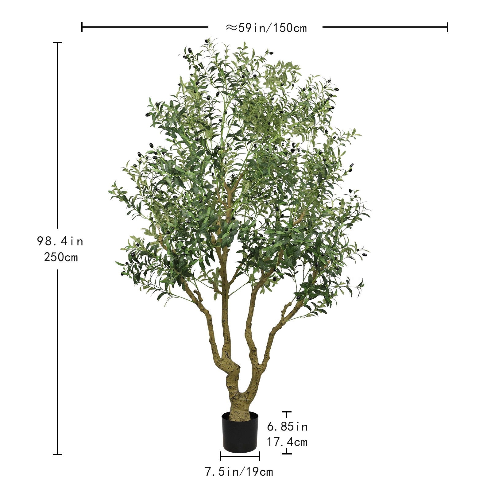 Artificial Olive Tree Large With Trunk, Indoor / Outdoor Decorative Plant For Living Room - Green