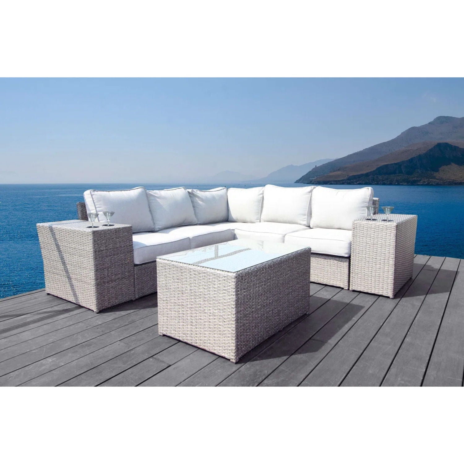 4 Piece Wicker Outdoor Seating Group With Cushions - Gray Mix