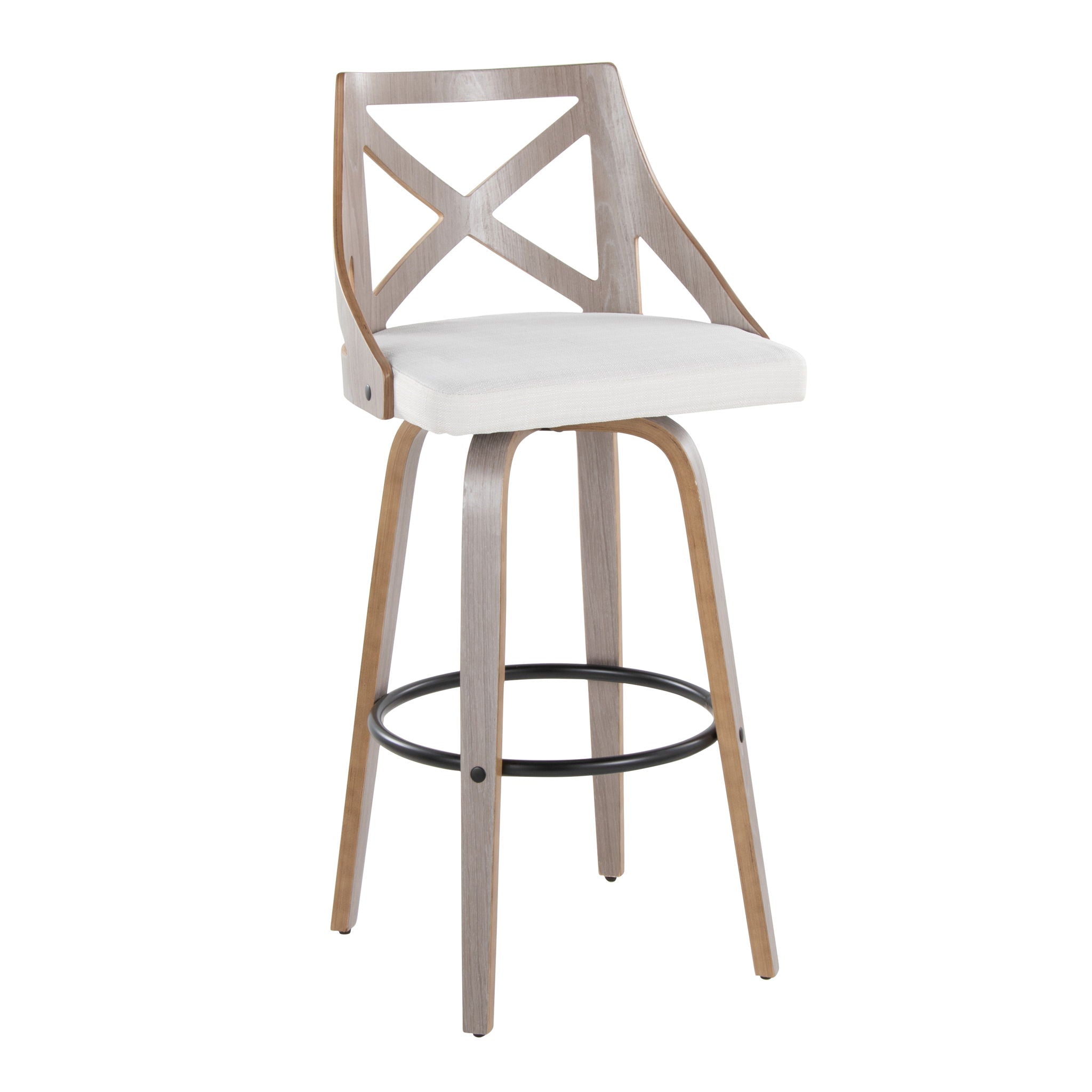 Charlotte - Farmhouse Fixed Height Barstool With Swivel & Round Footrest (Set of 2) - Cream