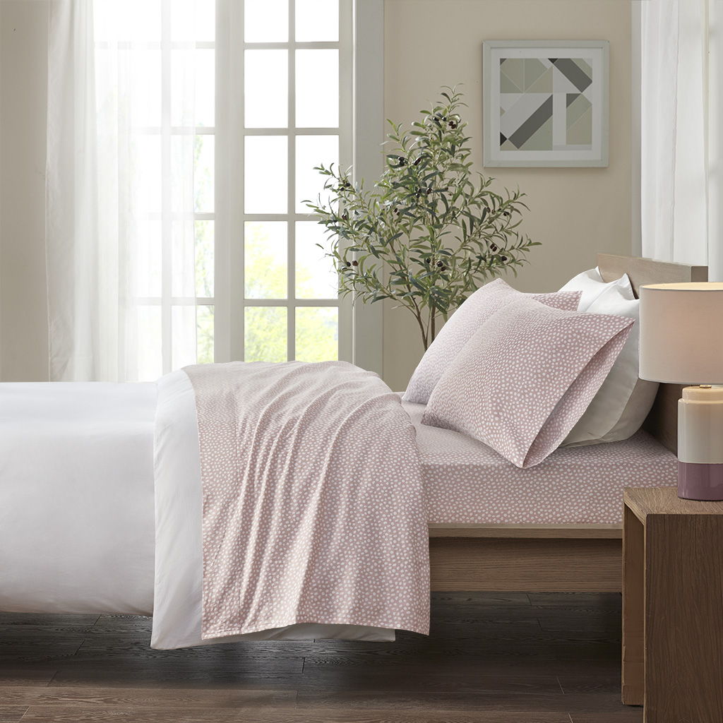 Cozy Flannel - King Printed Sheet Set - Blush Dots