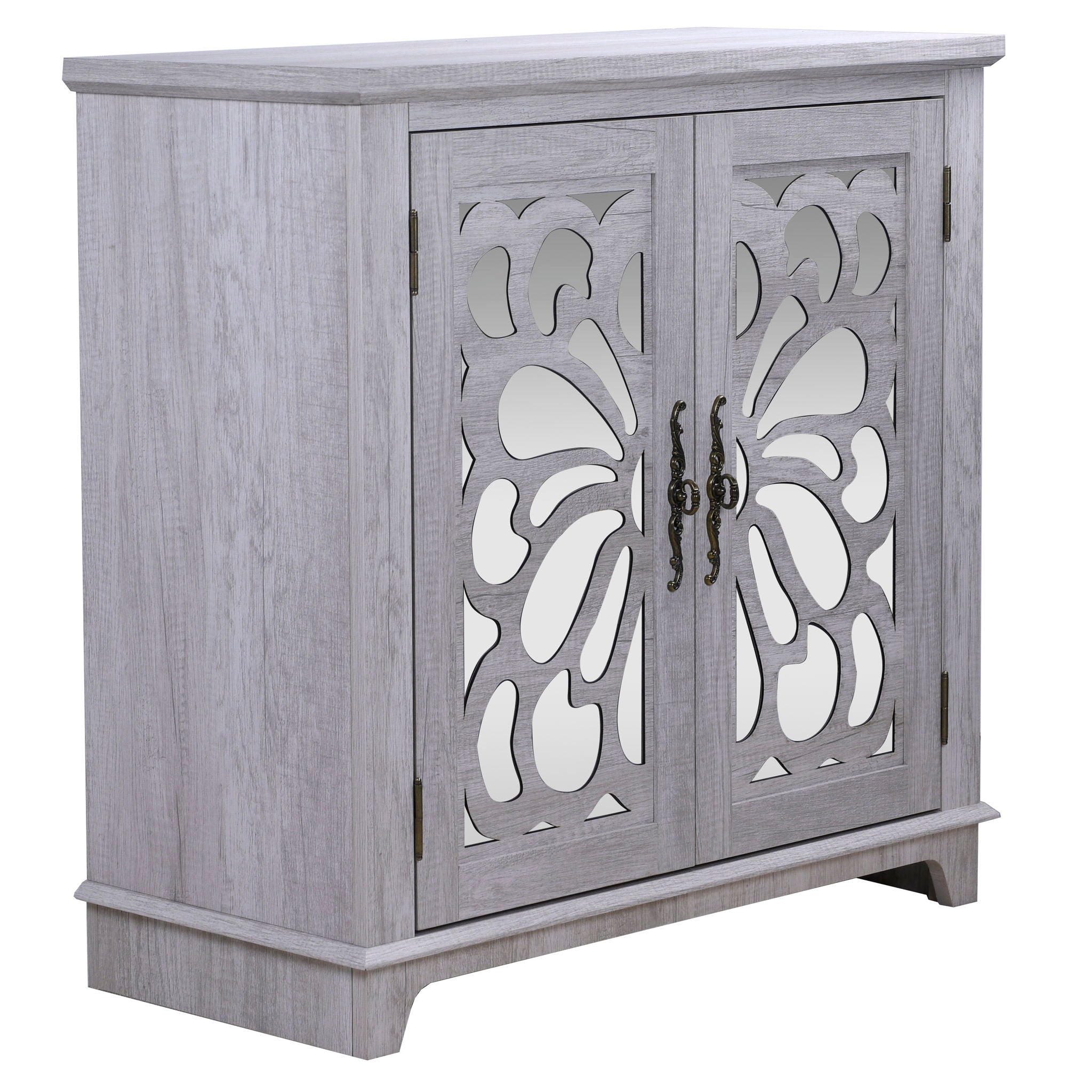 Elegant Sideboard With 2 Acrylic Mirrored Doors, Adjustable Shelf Storage