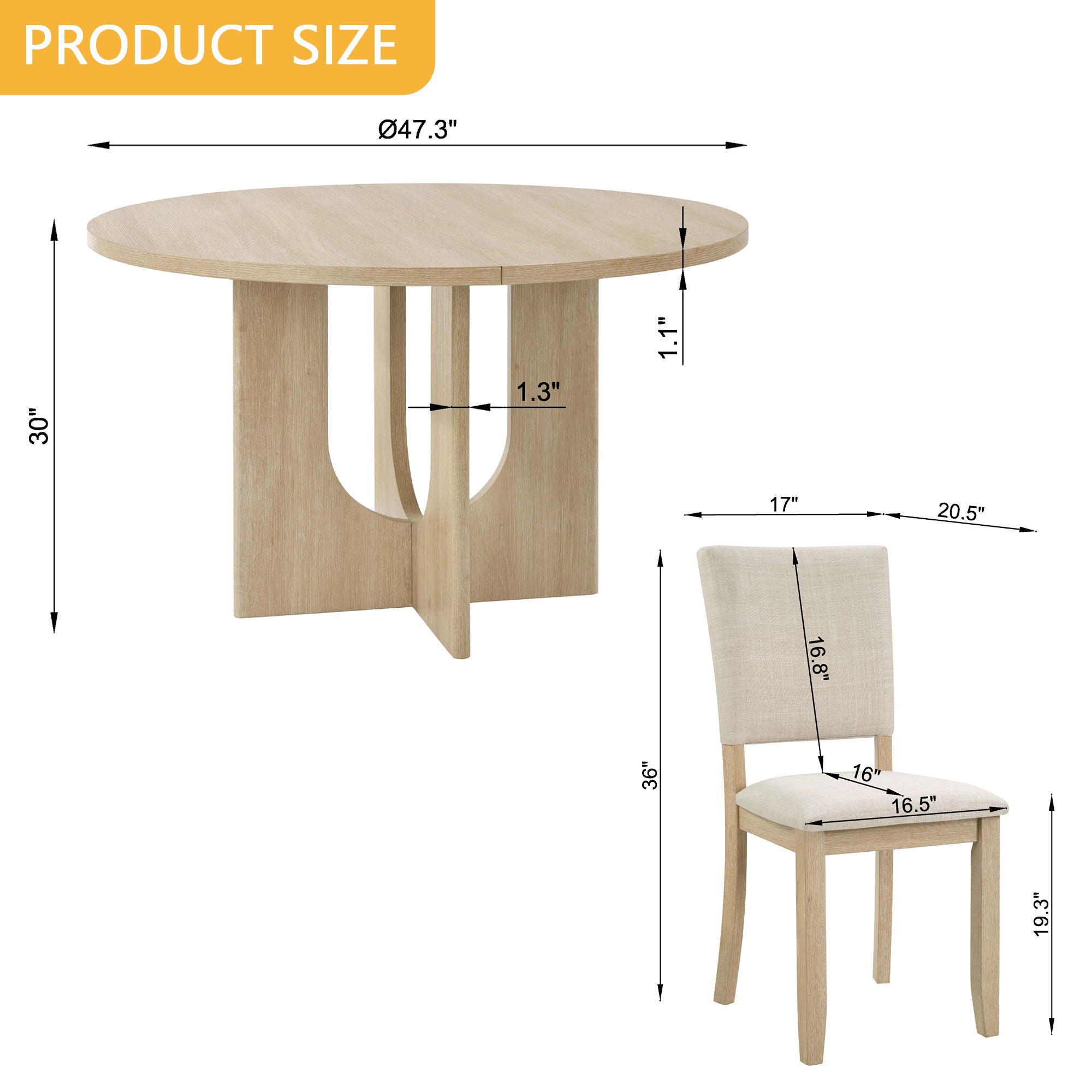 Round Dining Set With 4 Upholstered Dining Chairs