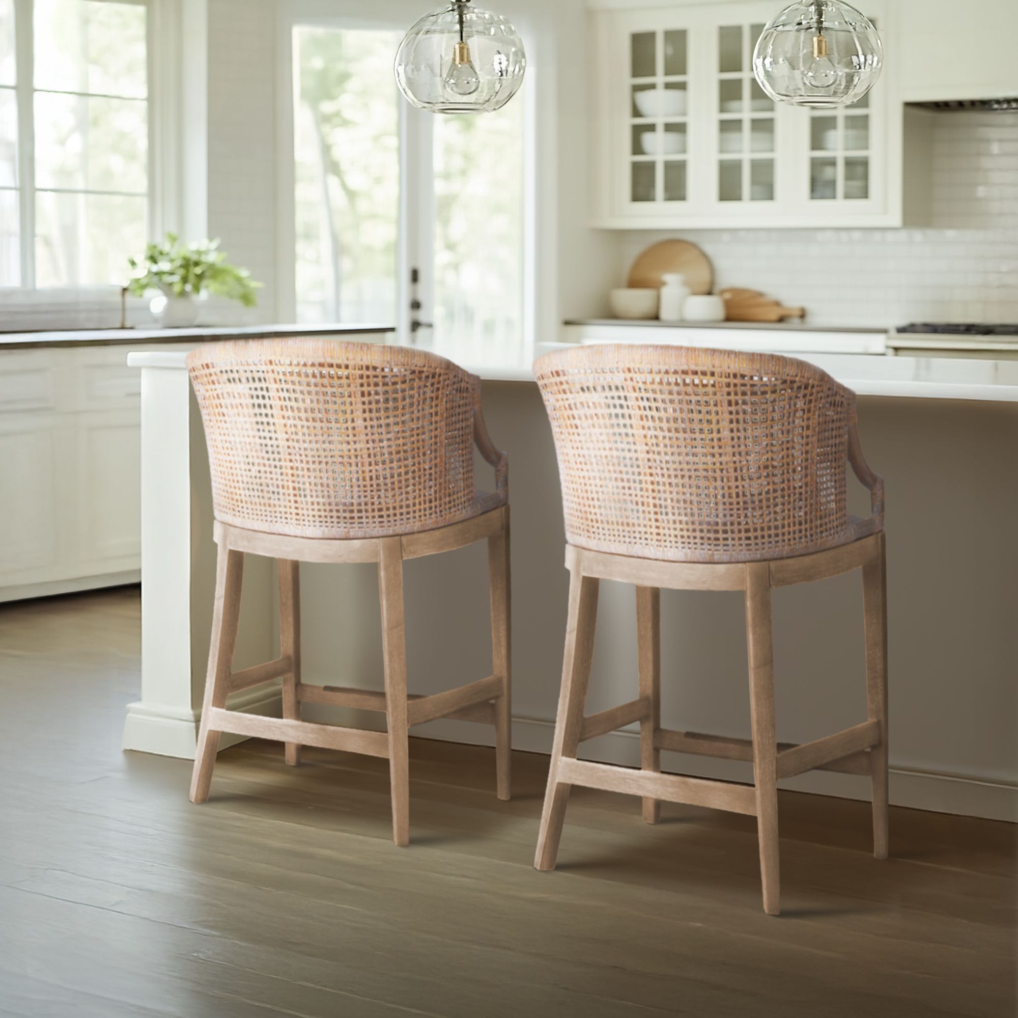 Playa - Handcrafted Rattan Counter Stool - Natural Whitewash