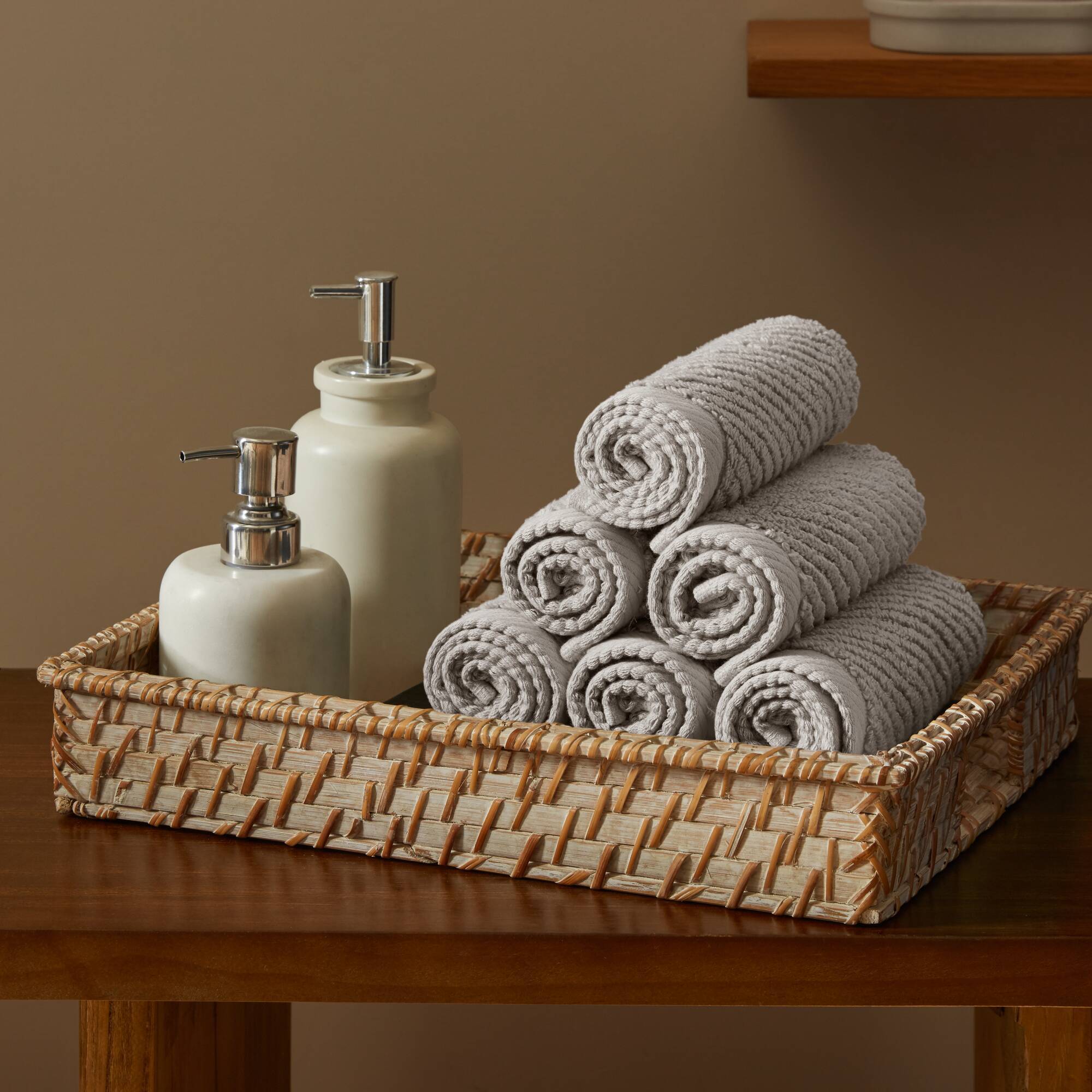 Diagonal Ribbed - 6 Piece Washcloths Set - Gray