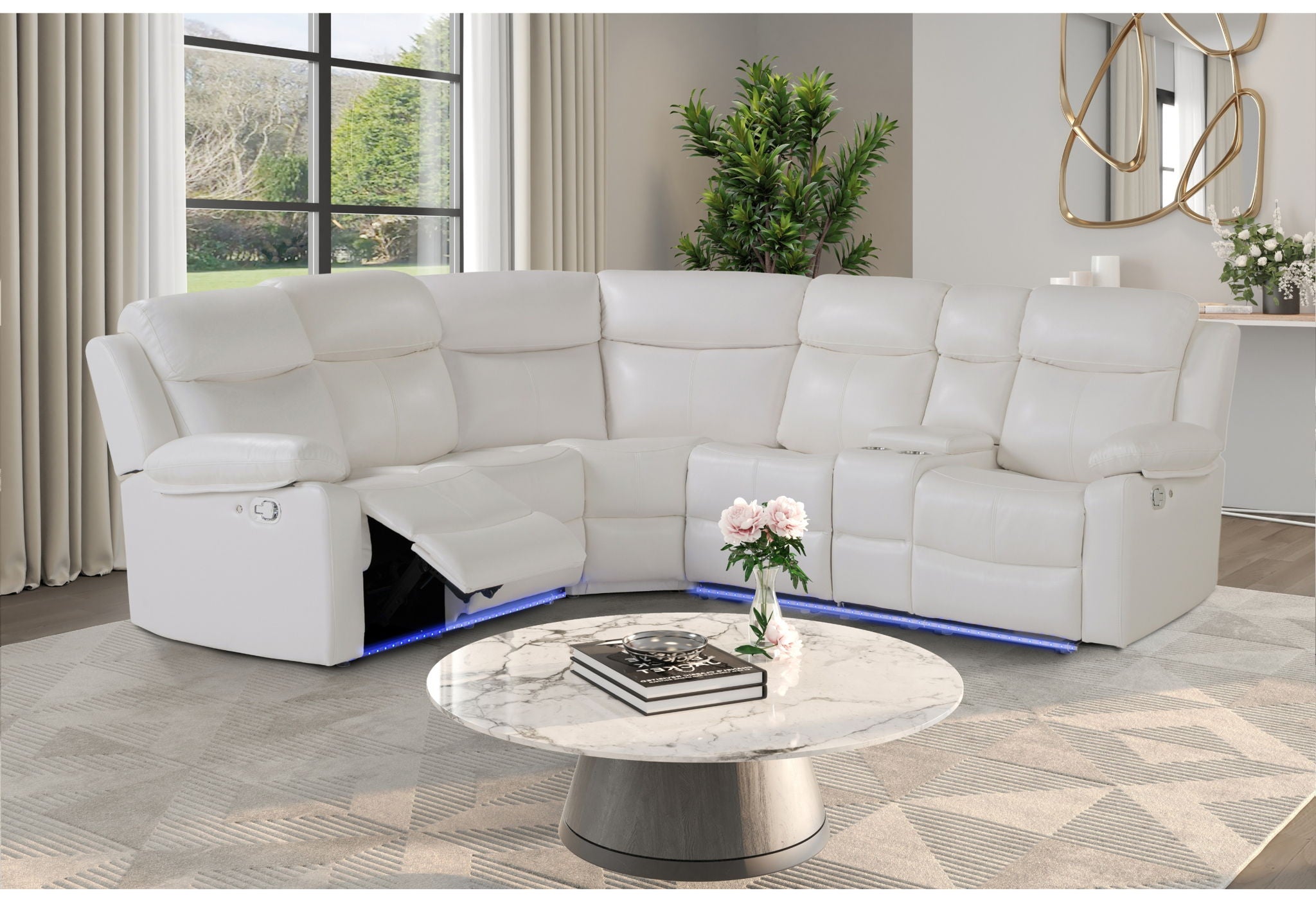 U6026 - Right Facing Console Reclining Loveseat With Recliner, LED And Speaker - White