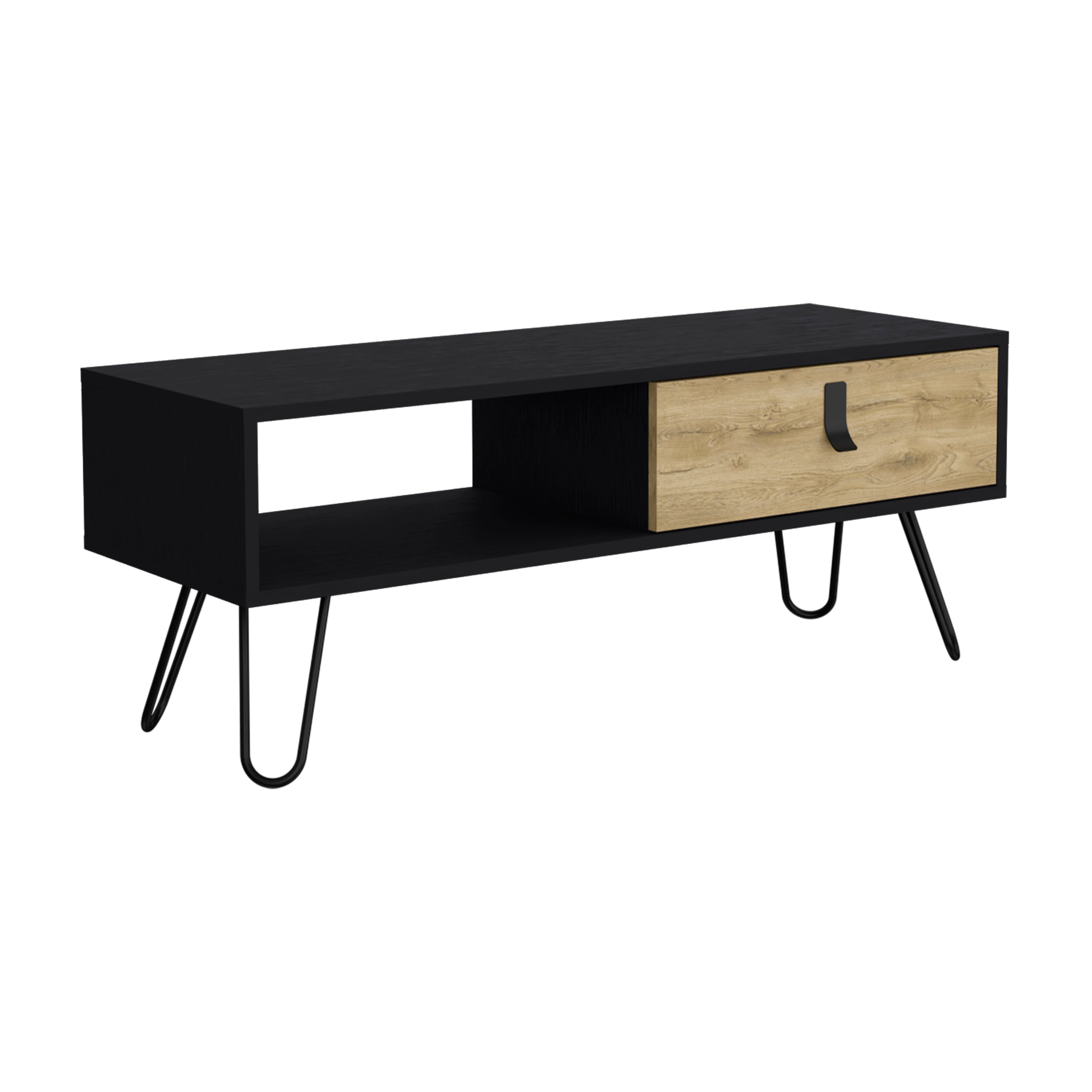 Huna Coffee Table with Hairpin Legs and Ample Storage Drawer