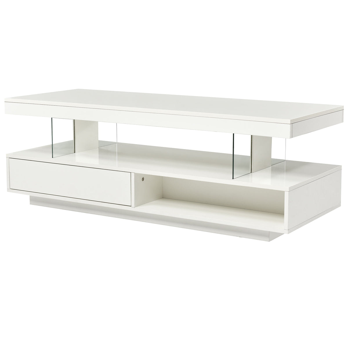LED Coffee Table With 2 Drawers And Display Shelves