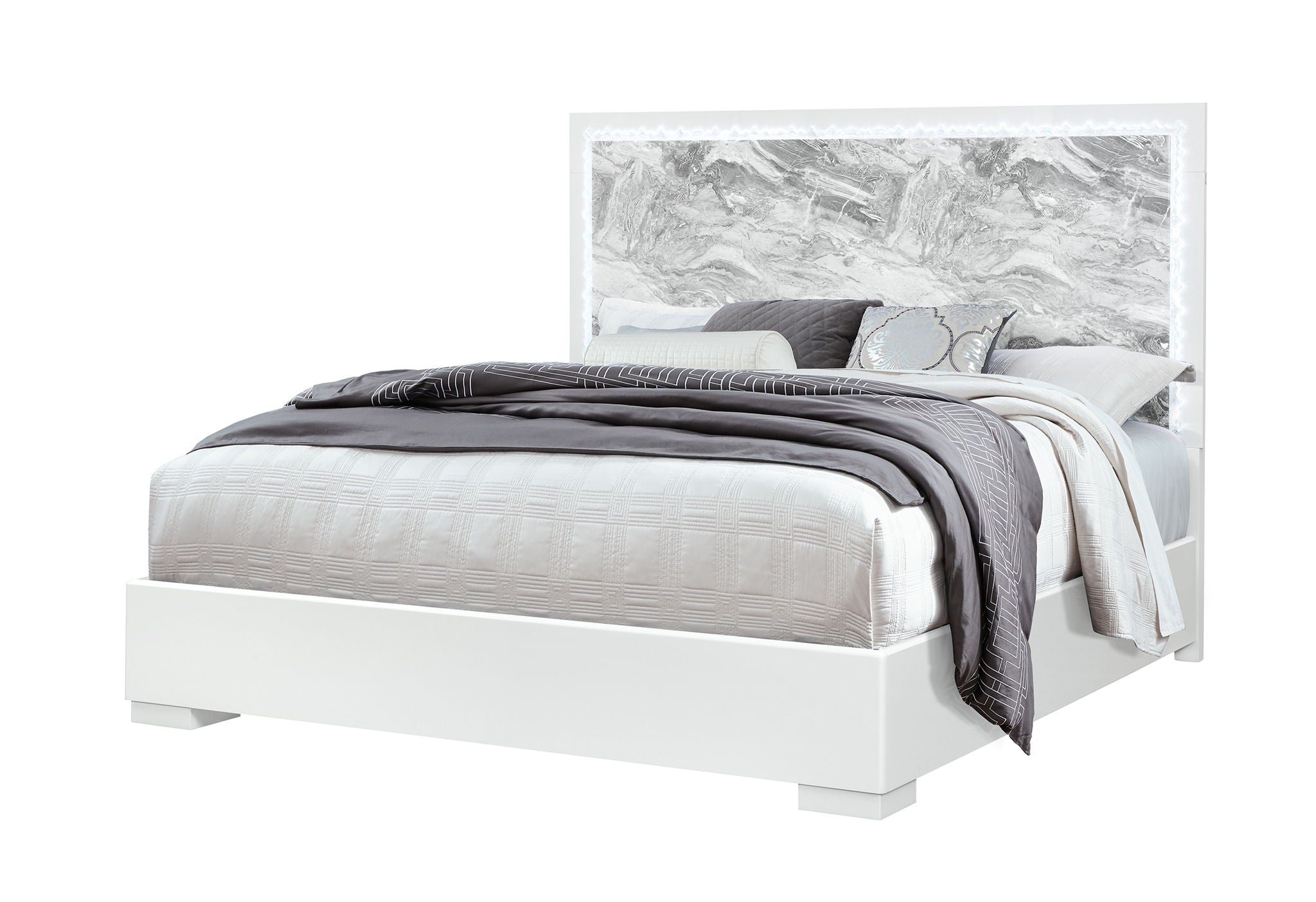 Naomi - King Bed Footboard, Side Rails And Slats - Silver