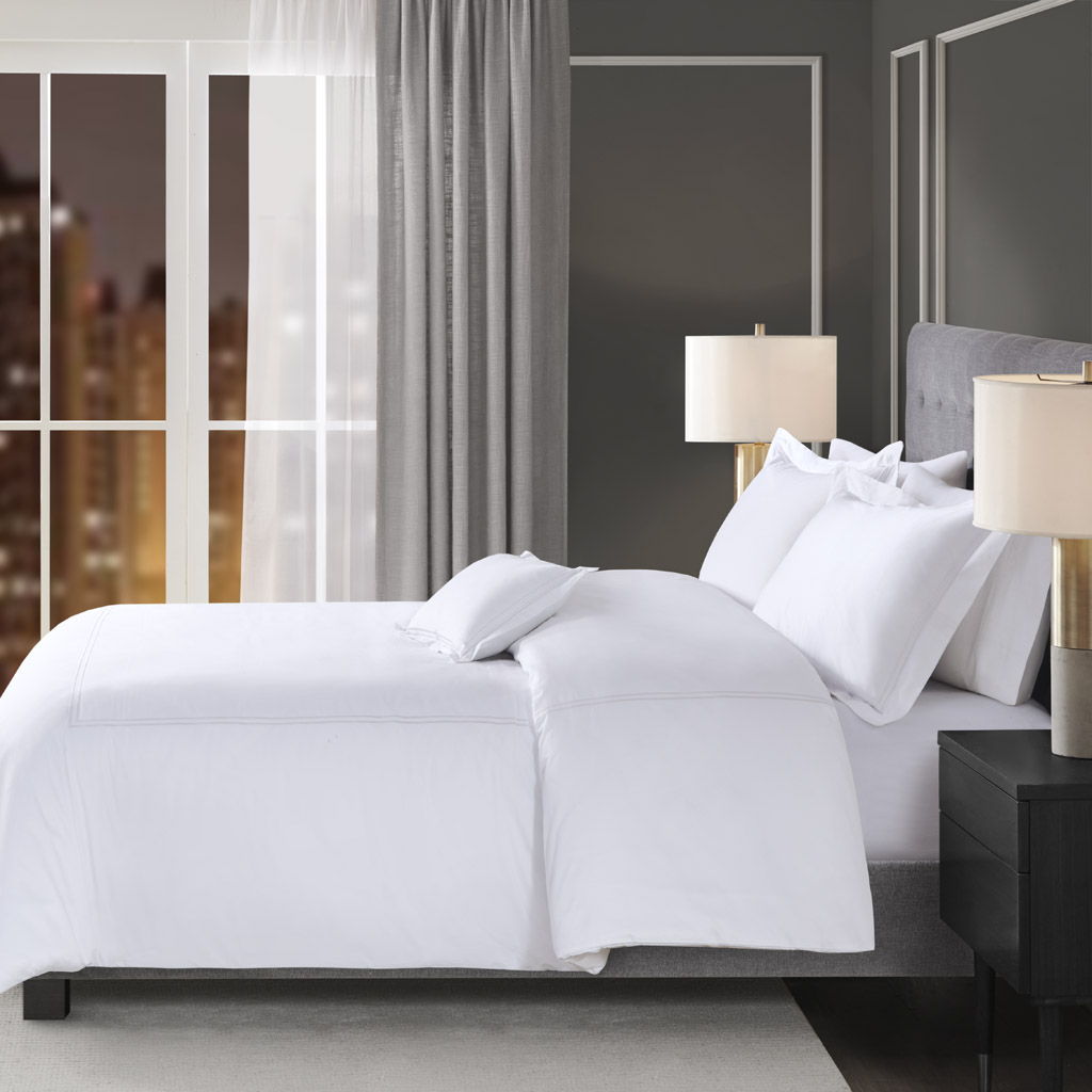 500 Thread Count Luxury - King Sateen Embroidered Duvet Cover Set - White