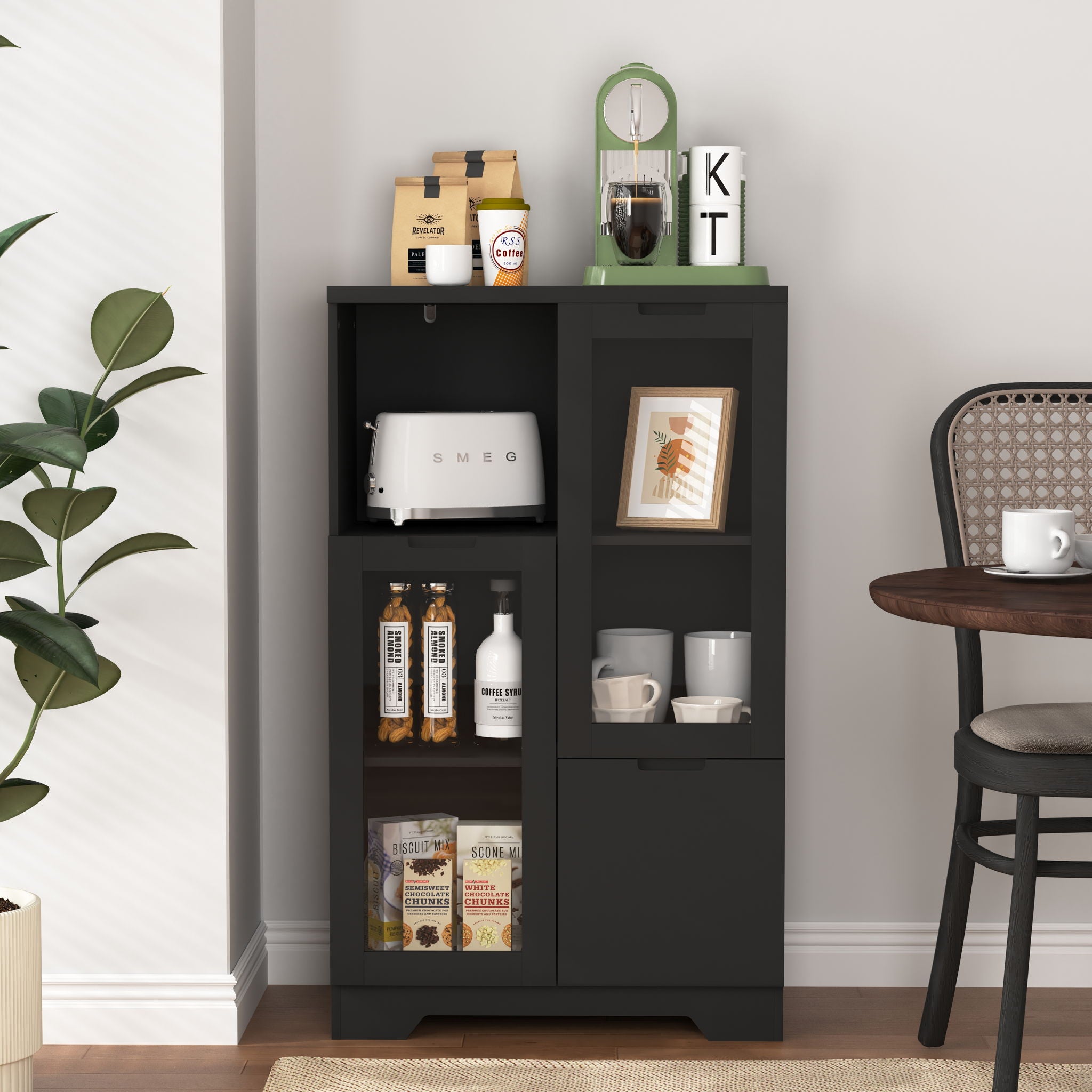 Modern Cabinet With Glass Doors And Drawer