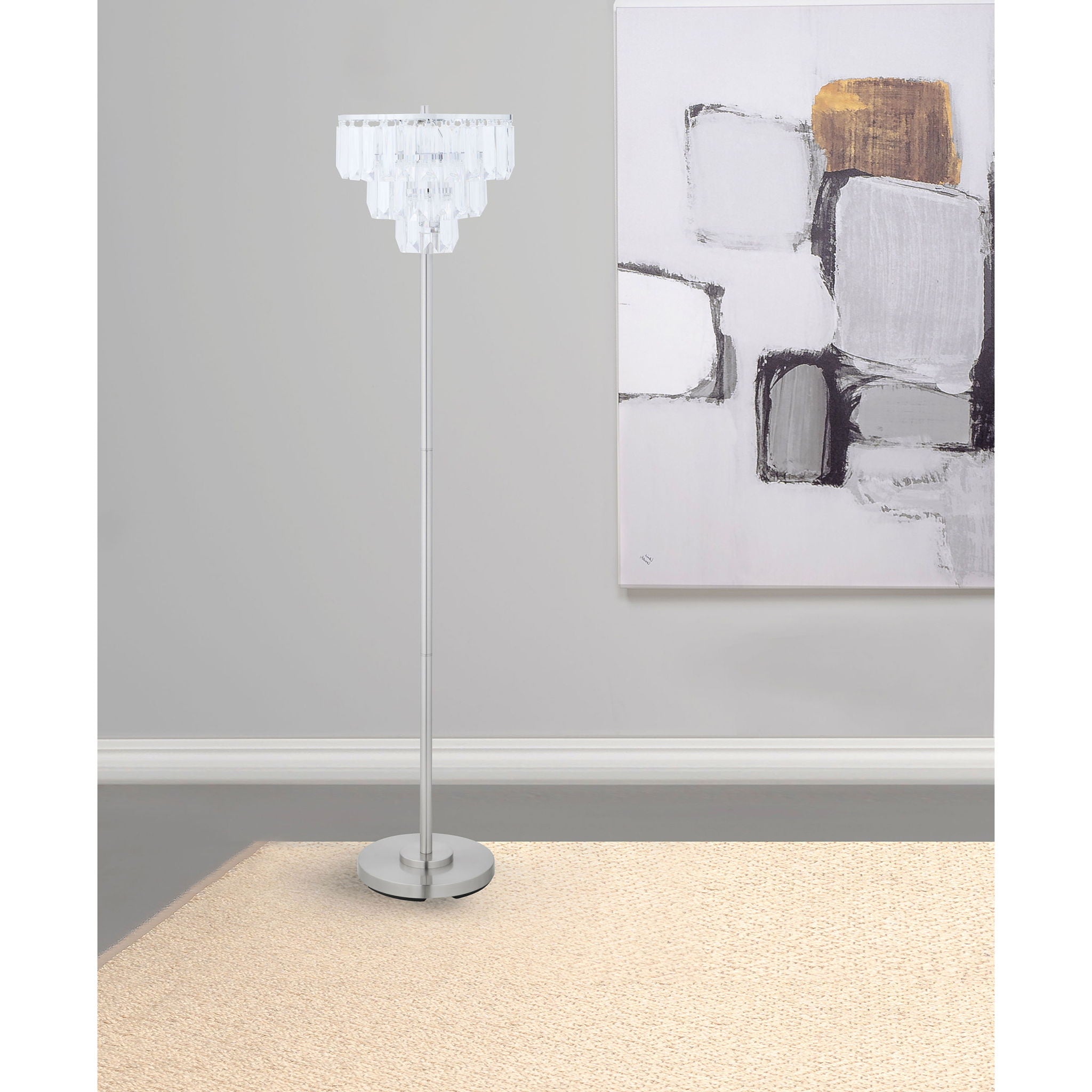 Base Floor Lamp With Crystal Shade - Silver