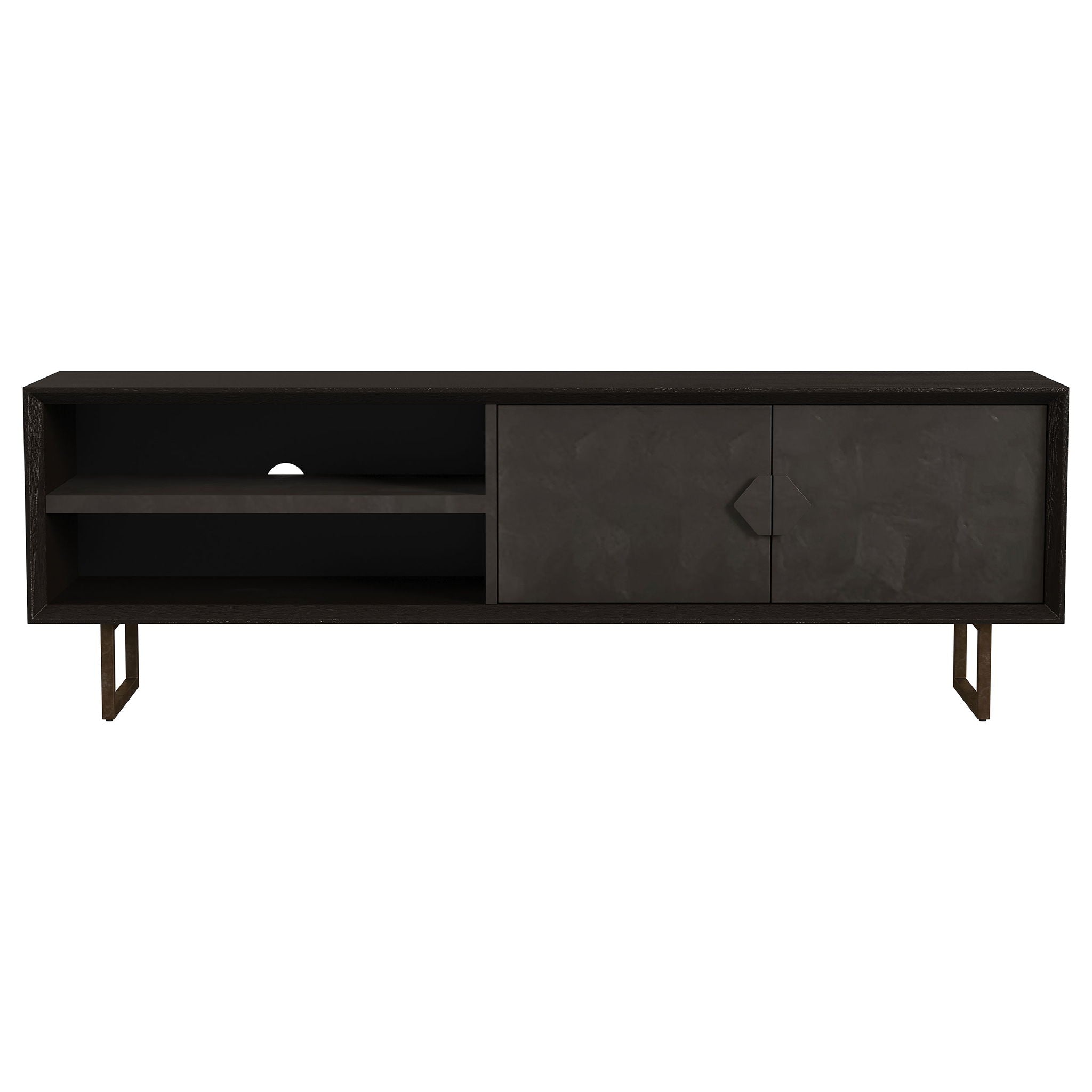Manaya - 2 Door Stand With Open Shelving And Hidden Storage - Charcoal Black