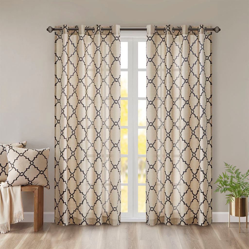 Fretwork Print Grommet Top Window Curtain Panel