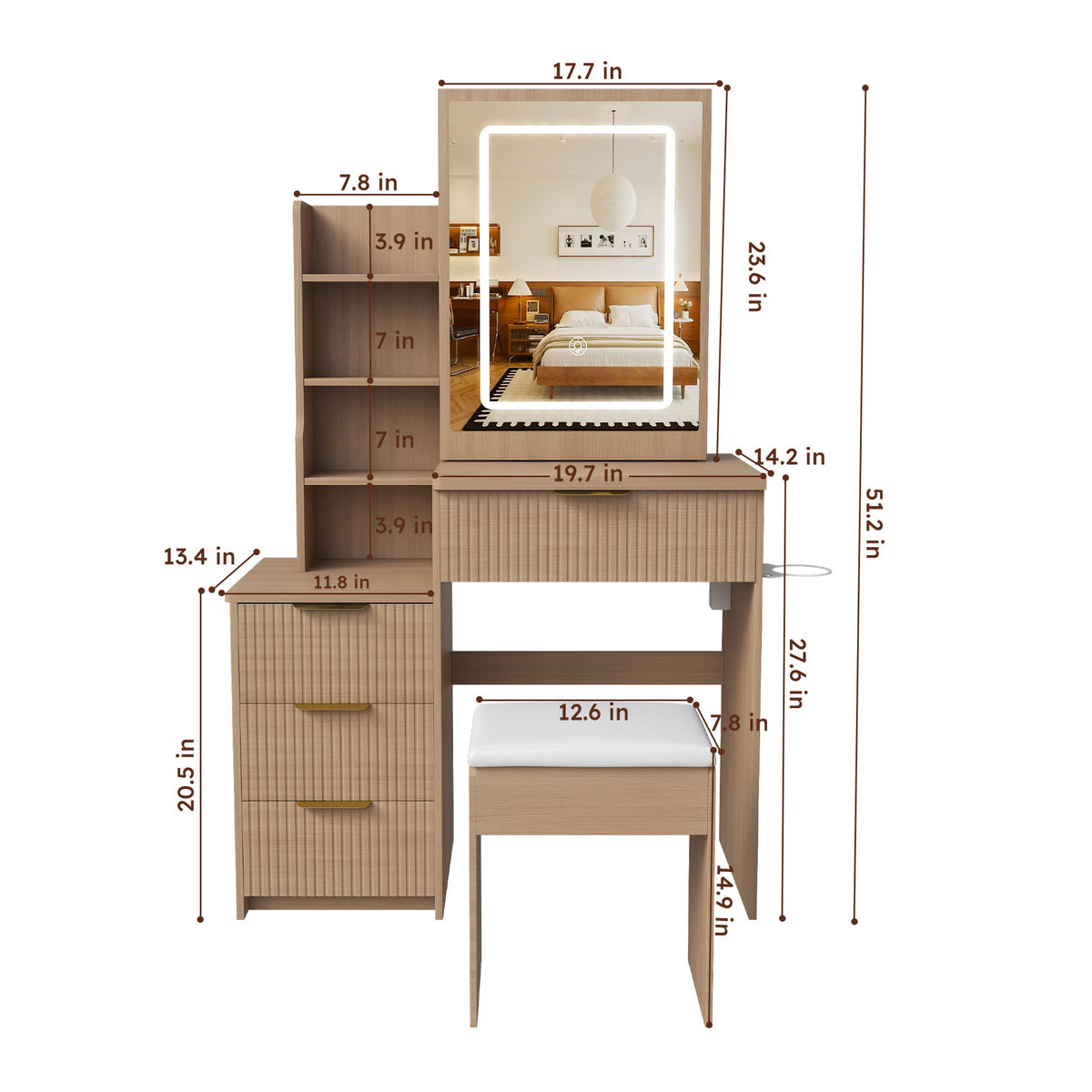 Modern Vanity Desk With 3 LED Lighting Modes, 4 Drawers