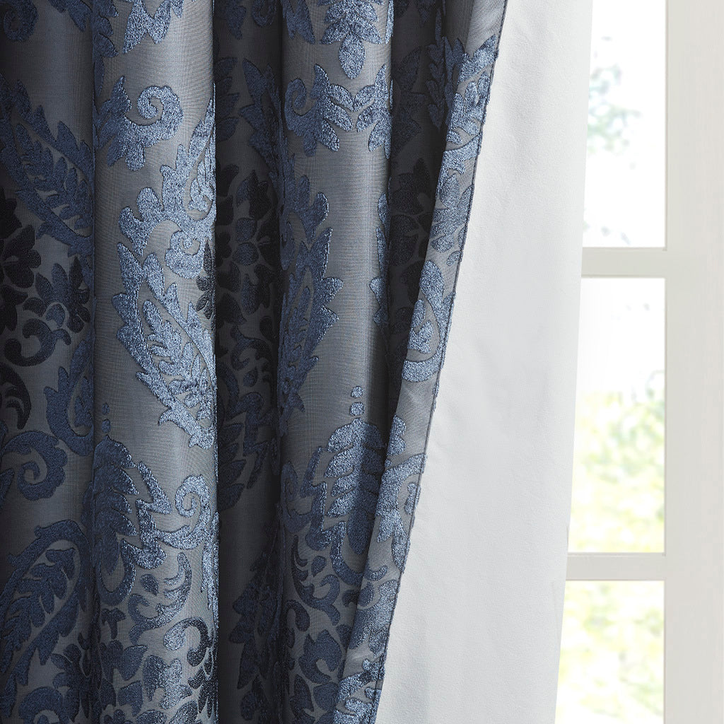 Knitted Jacquard Paisley Total Blackout Grommet Top Curtain Panel
