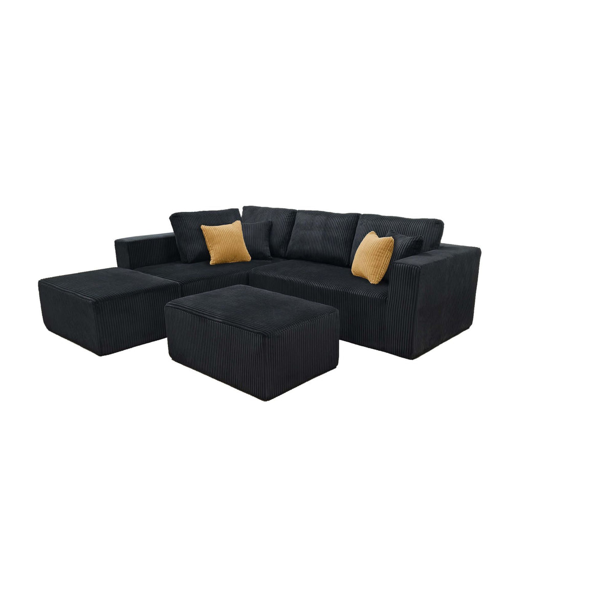 Upholstered Sectional With 2 Moveable Ottomans - Black