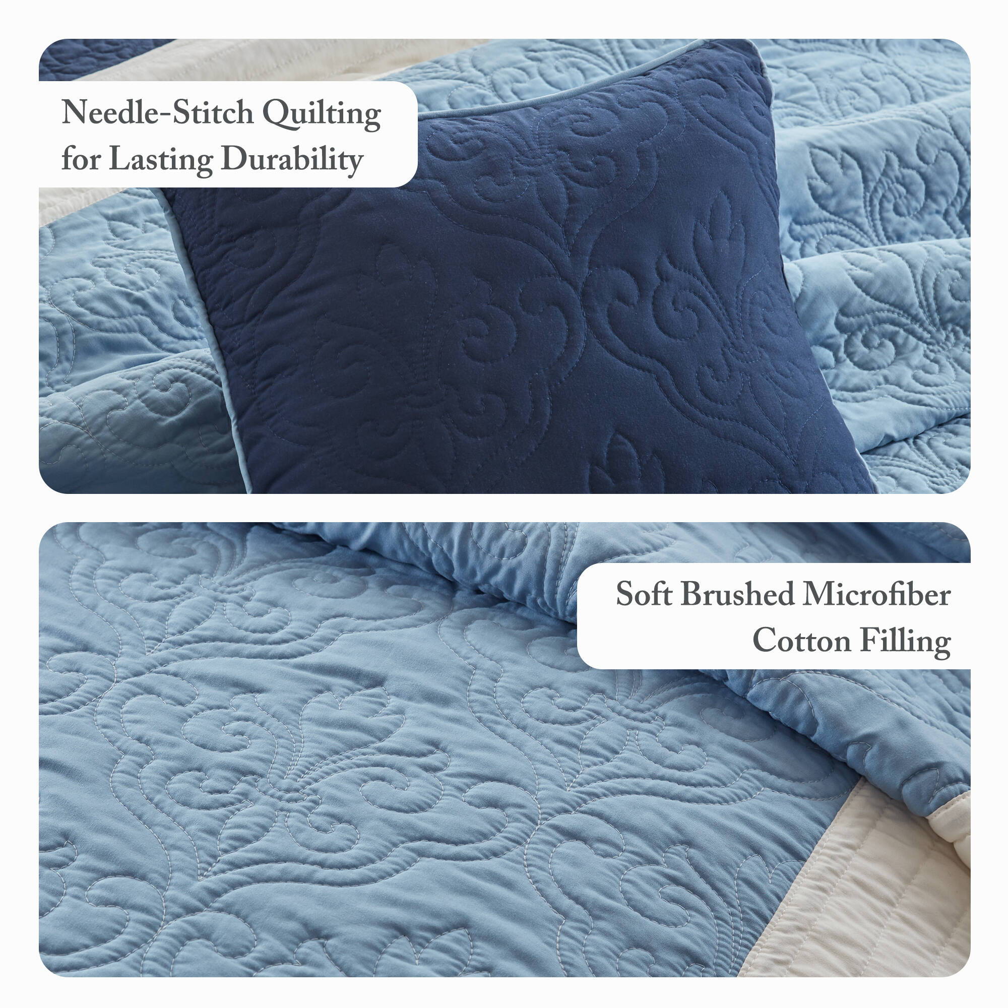 Attingham - Full/Queen 7 Piece Quilt Set With Euro Shams And Throw Pillows - Navy