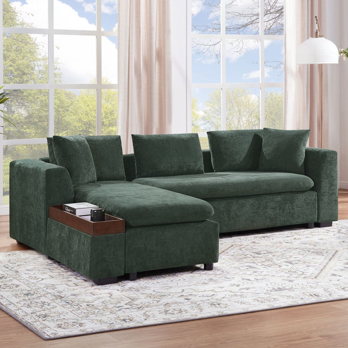 Modern L Shaped Sectional Sofa With Upholstery And Wooden Storage