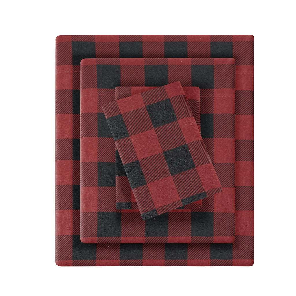 Flannel - California King Sheet Set - Red / Black Buffalo Check