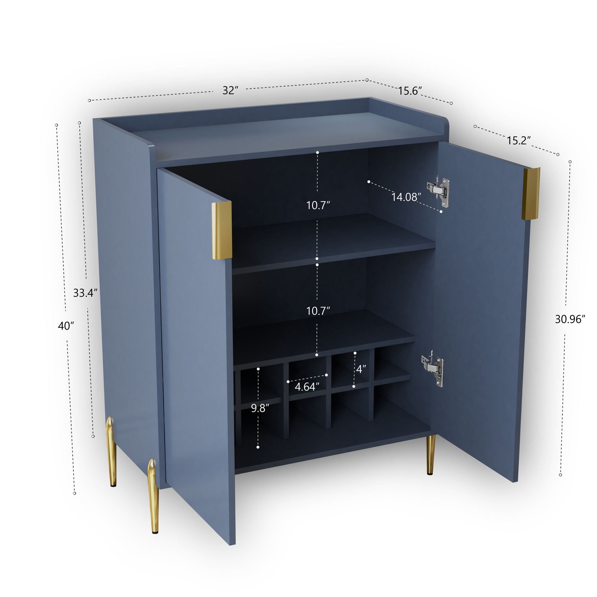 Wine Bar Cabinet With Adjustable Shelf, 2 Door Sideboard With Soft-Closing Hinges And Feet