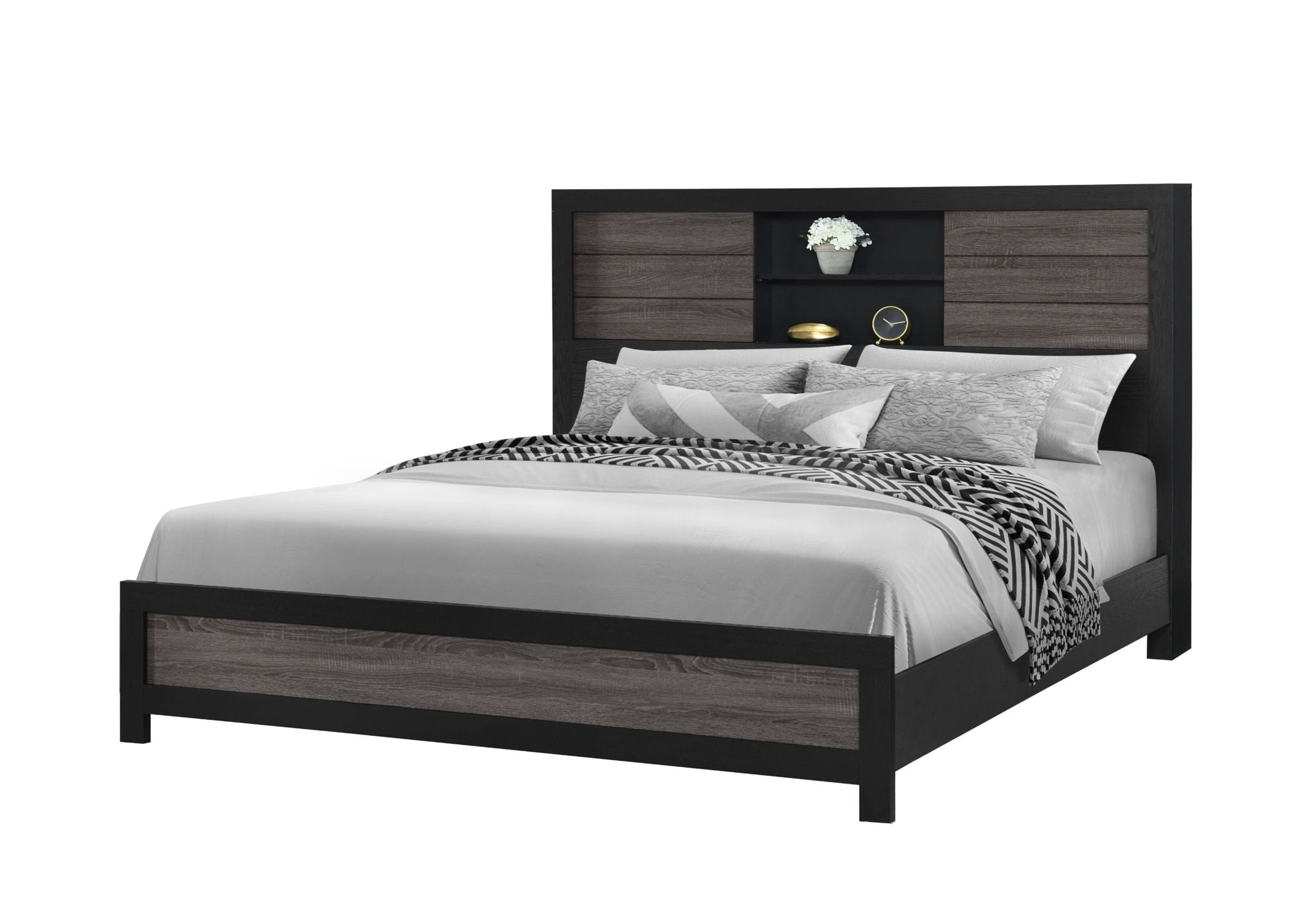 Lisbon - King Bookcase Bed Siderail And Slats - Gray / Black
