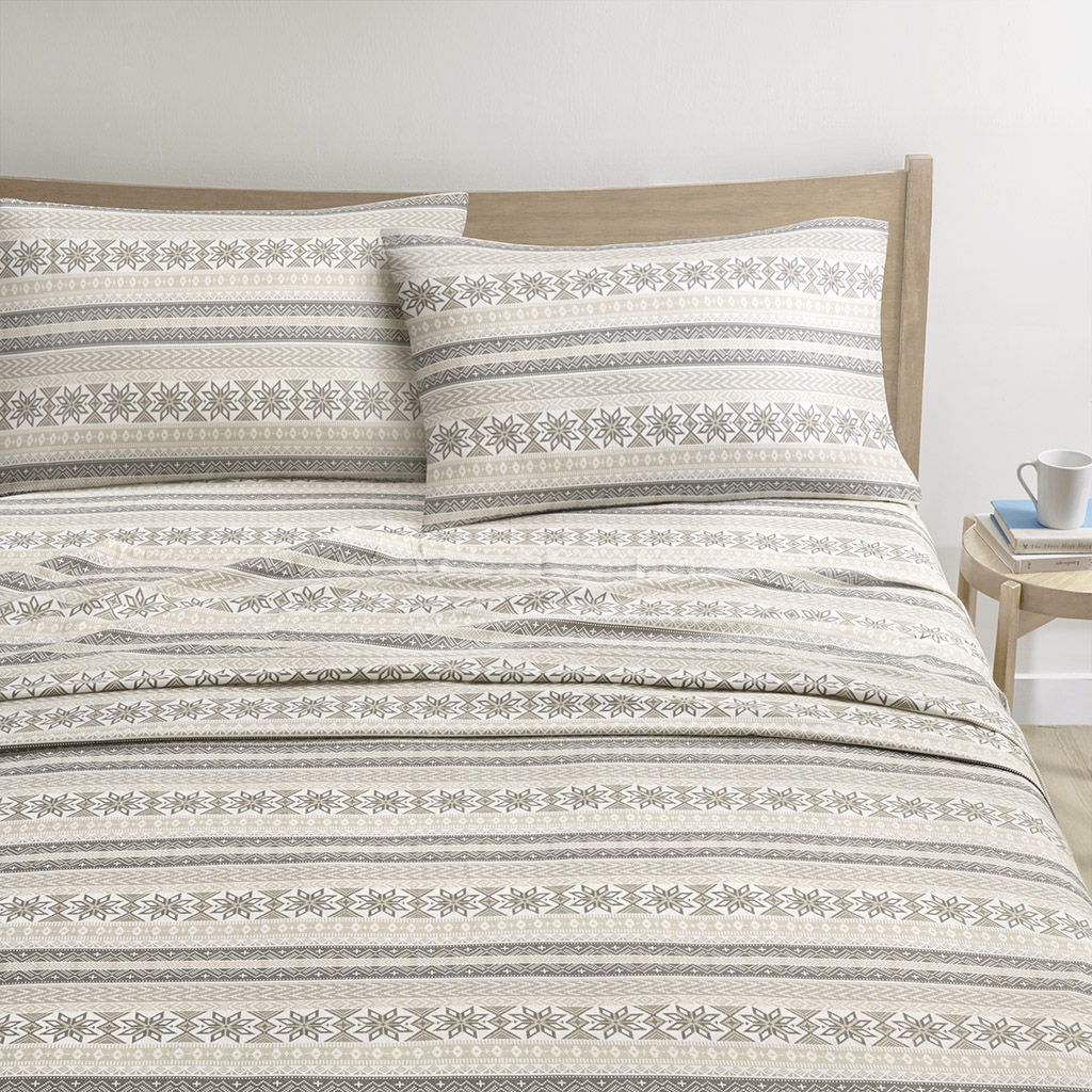 Cozy Cotton Flannel - Printed Queen Sheet Set - Gray / Taupe Nordic