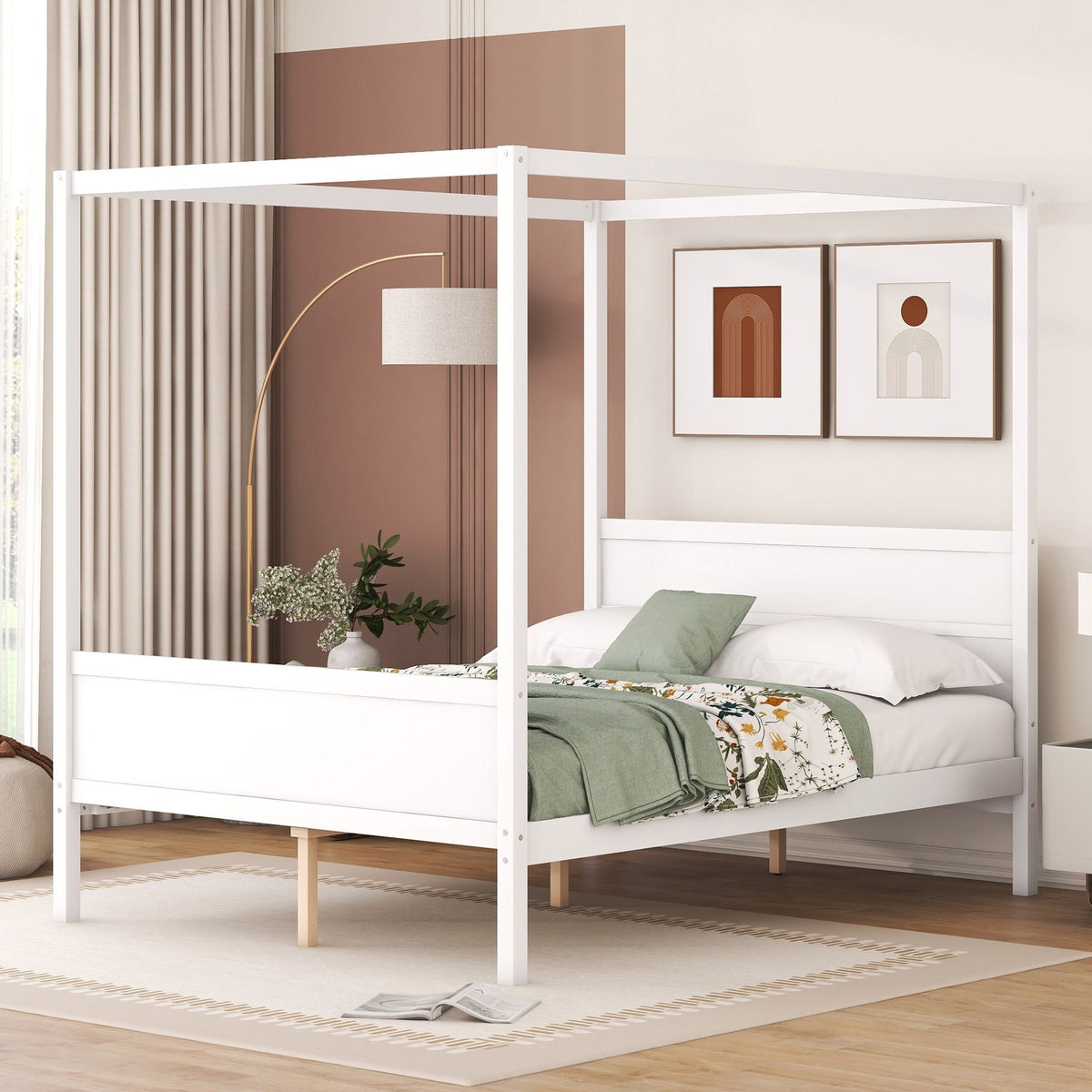 Canopy Platform Bed With Headboard And Footboard, Slat Support Leg