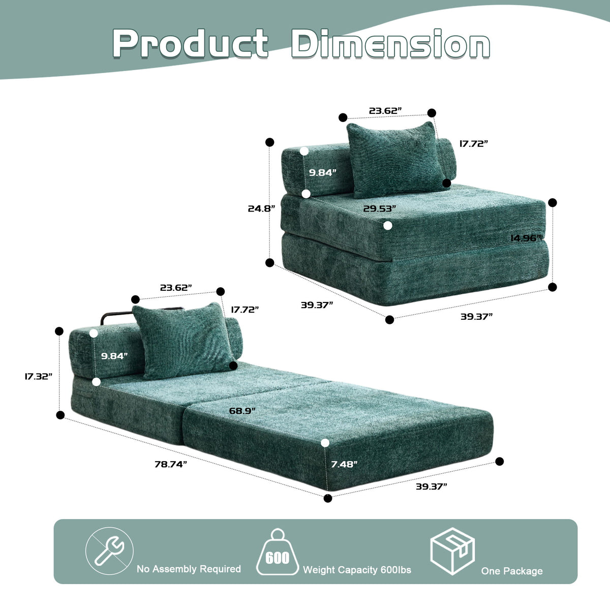 Convertible Floor Sofa Bed With Fixed Shape Frame For Living Room