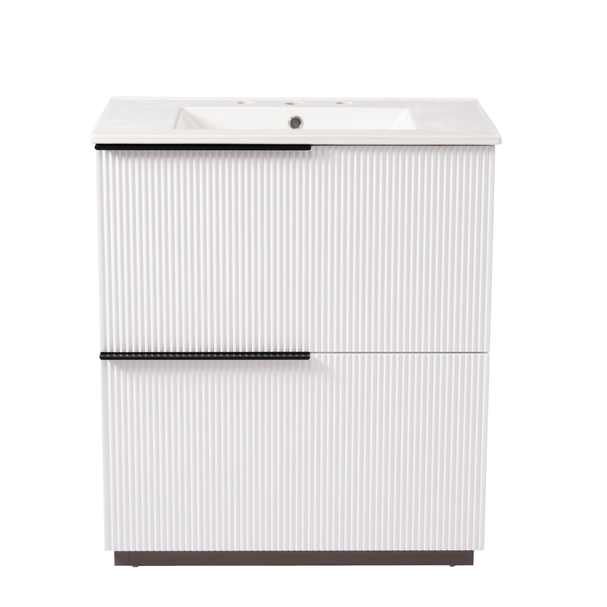 Fluted Bathroom Vanity With Ceramic Sink, Soft Close Slides