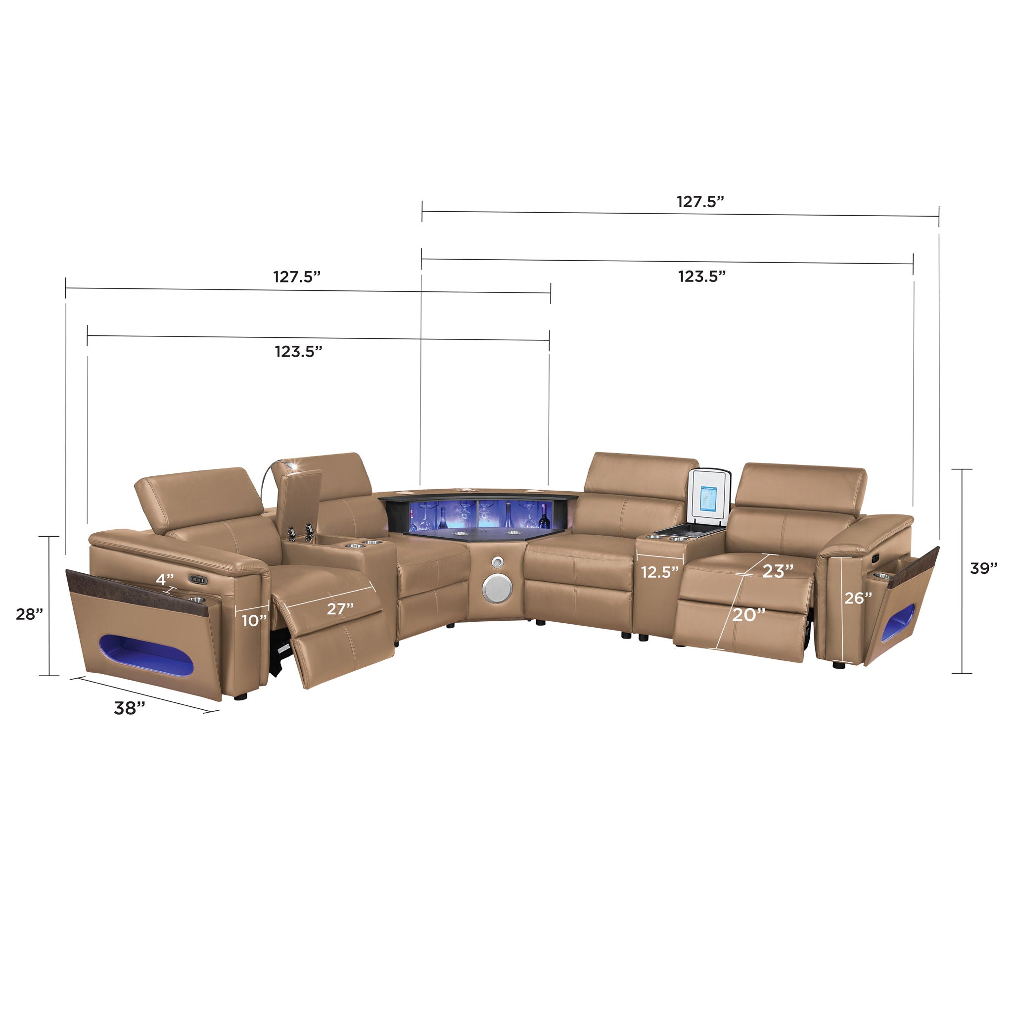 Nova - Sectional With Bluetooth Speaker, LED And Lifting Wine Cabinet