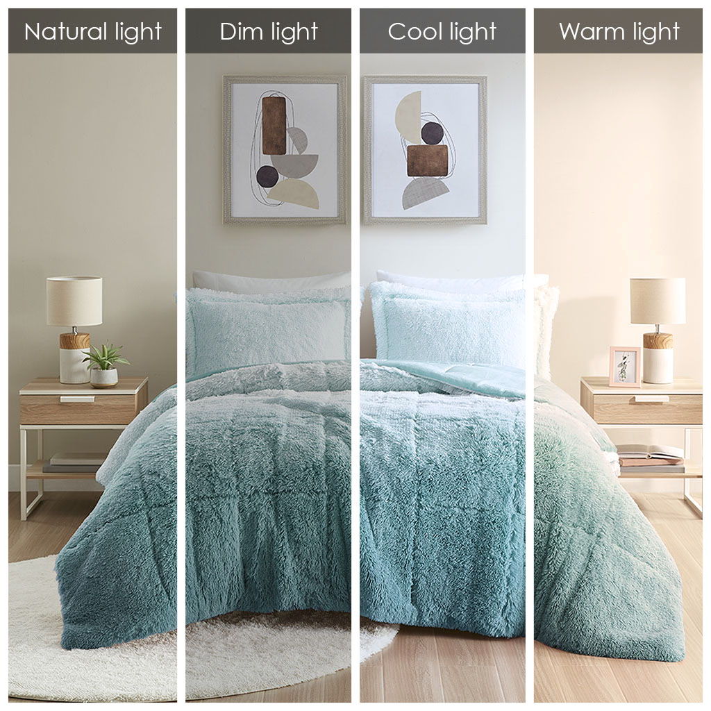 Brielle - Twin Ombre Shaggy Long Comforter Mini Set - Blue