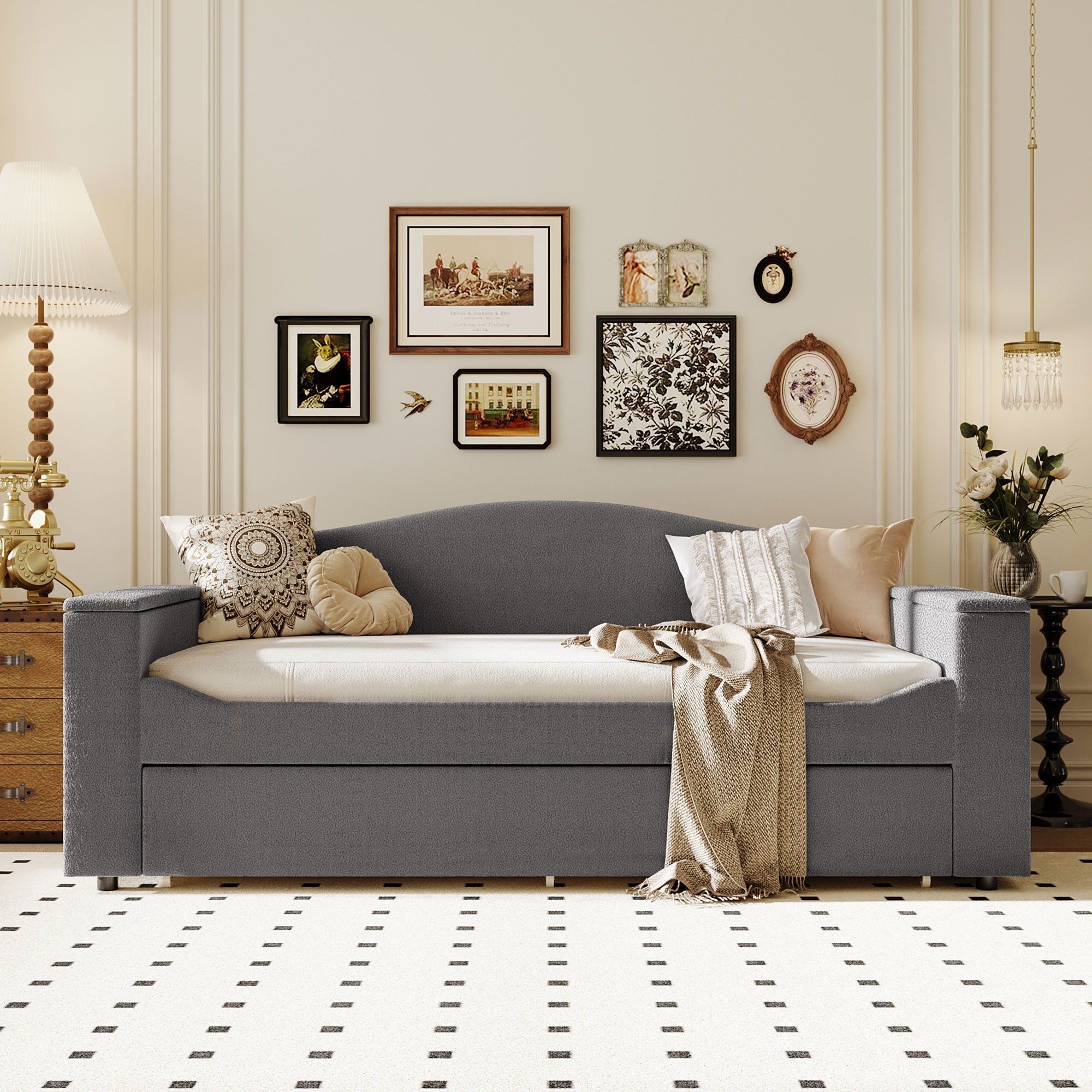 Upholstered Daybed With Storage Armrests, Trundle And Latest Integrated tooth Audio System