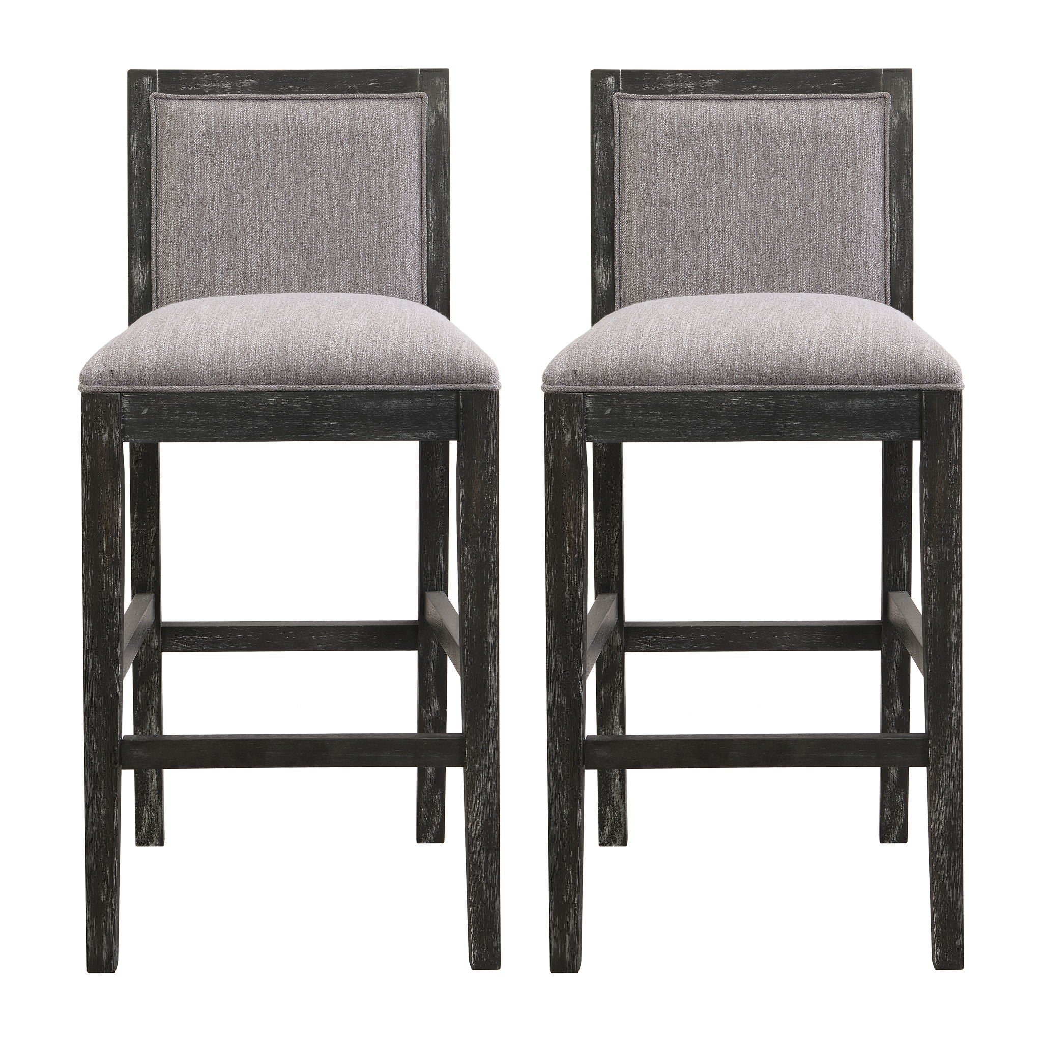 Bar Stools (Set of 2), Rubber Wood Frame, Retro Bar Chairs Suitable For Kitchen Island - Black / Gray